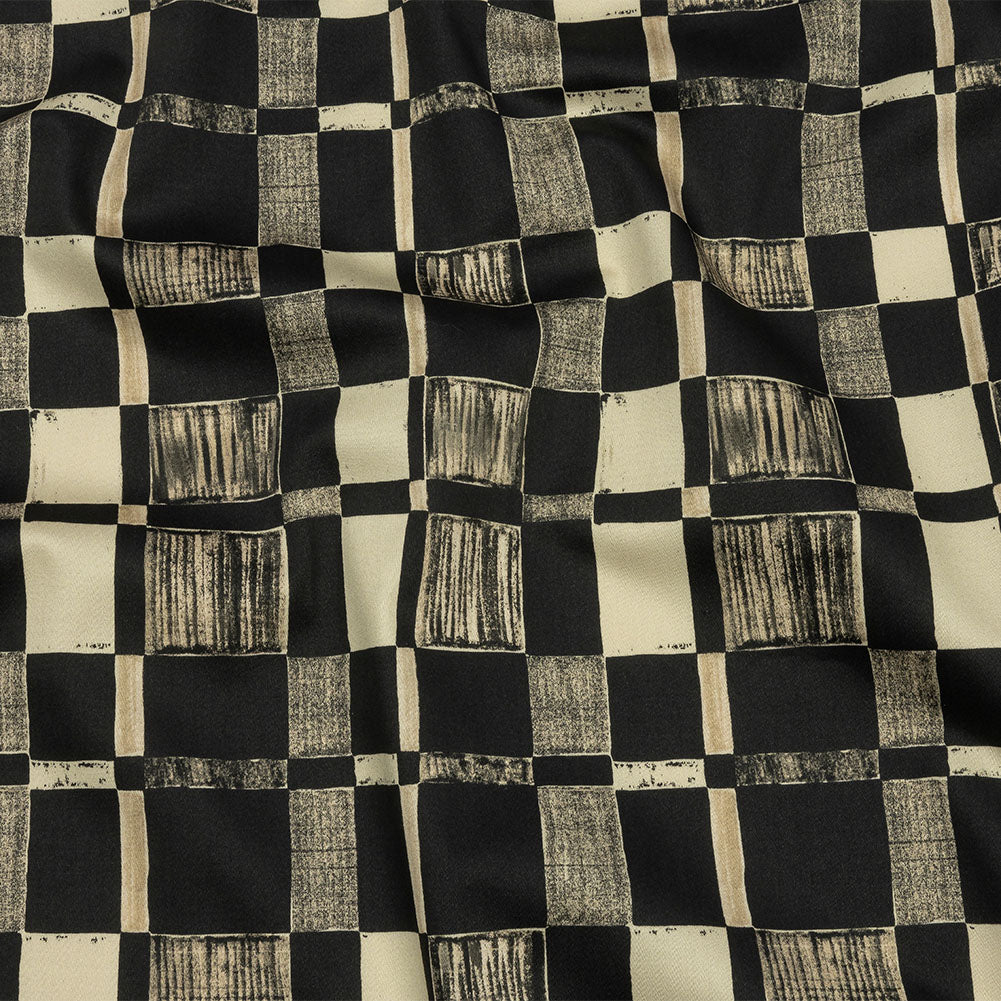 Stretch Cotton Sateen - Black and White Checks - City Blocked Print - Mood Exclusive Metro Collection Stretch Cotton Sateen - Black and White Checks - City Blocked Print - Mood Exclusive Metro Collection