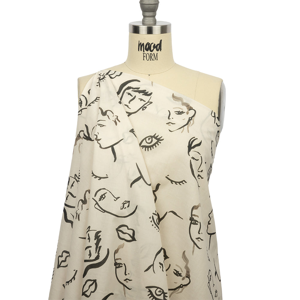 Cotton Voile - Black and White Face Drawings - Everyday Runway Print - Mood Exclusive Metro Collection - Drape Cotton Voile - Black and White Face Drawings - Everyday Runway Print - Mood Exclusive Metro Collection - Drape