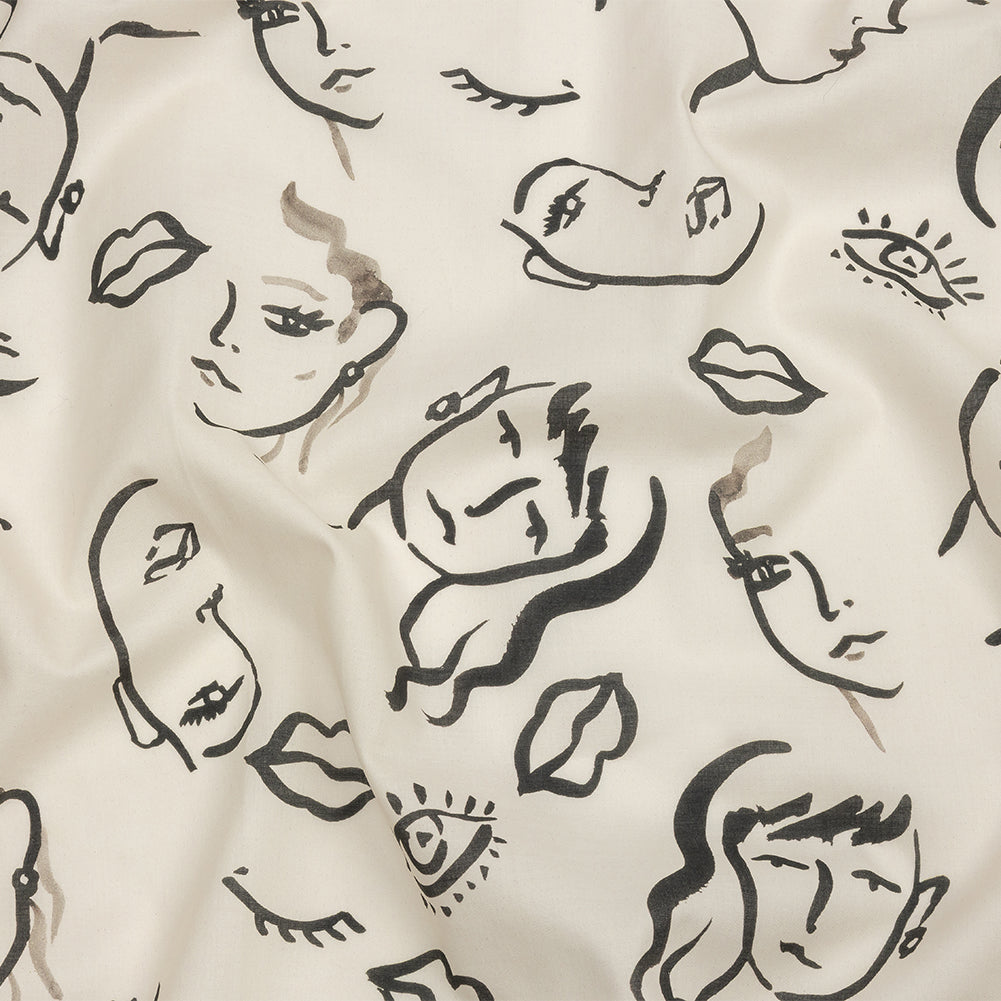 Cotton Voile - Black and White Face Drawings - Everyday Runway Print - Mood Exclusive Metro Collection Cotton Voile - Black and White Face Drawings - Everyday Runway Print - Mood Exclusive Metro Collection