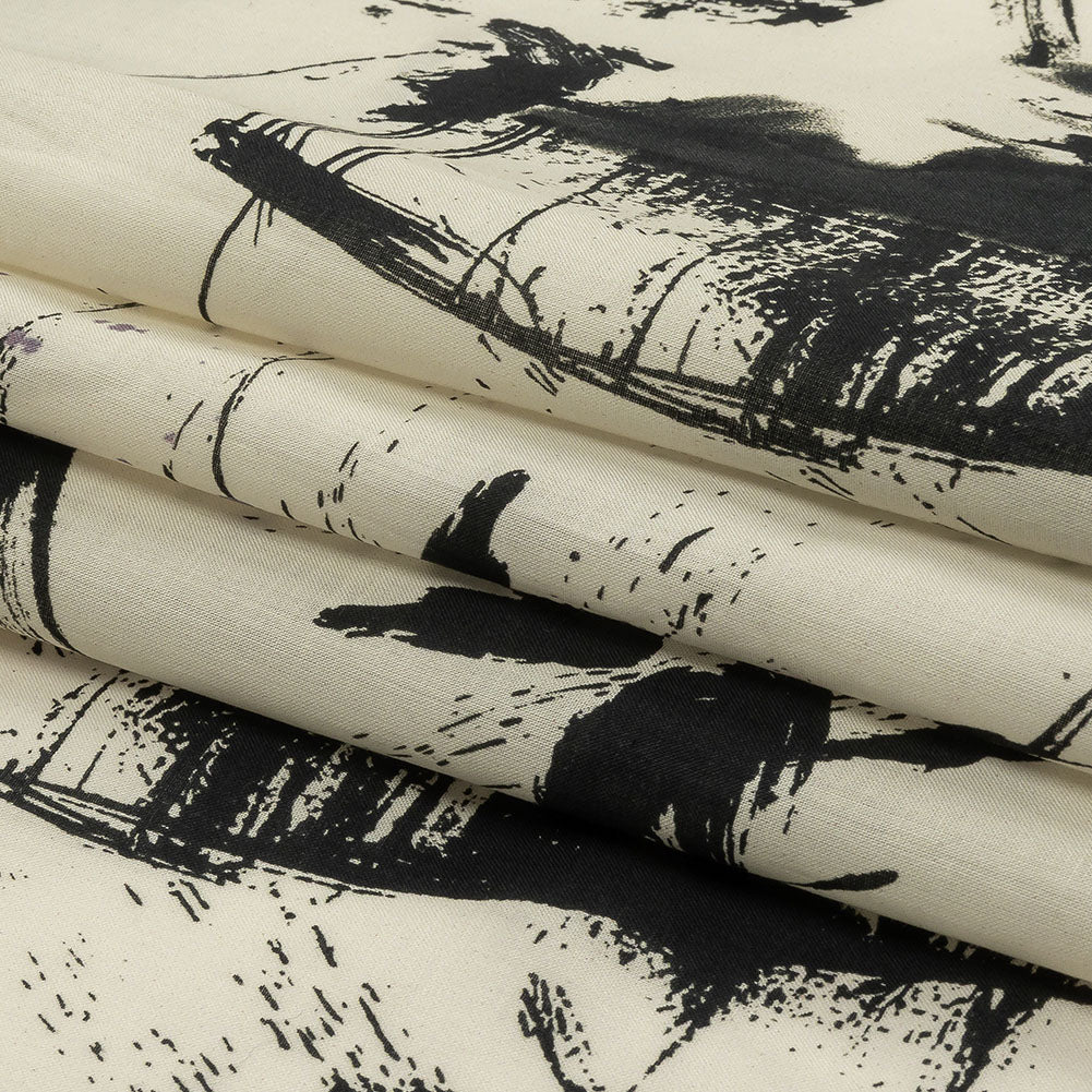 Cotton Voile - Black and White Abstract - Subway Lines Print - Mood Exclusive Metro Collection - Folded Cotton Voile - Black and White Abstract - Subway Lines Print - Mood Exclusive Metro Collection - Folded