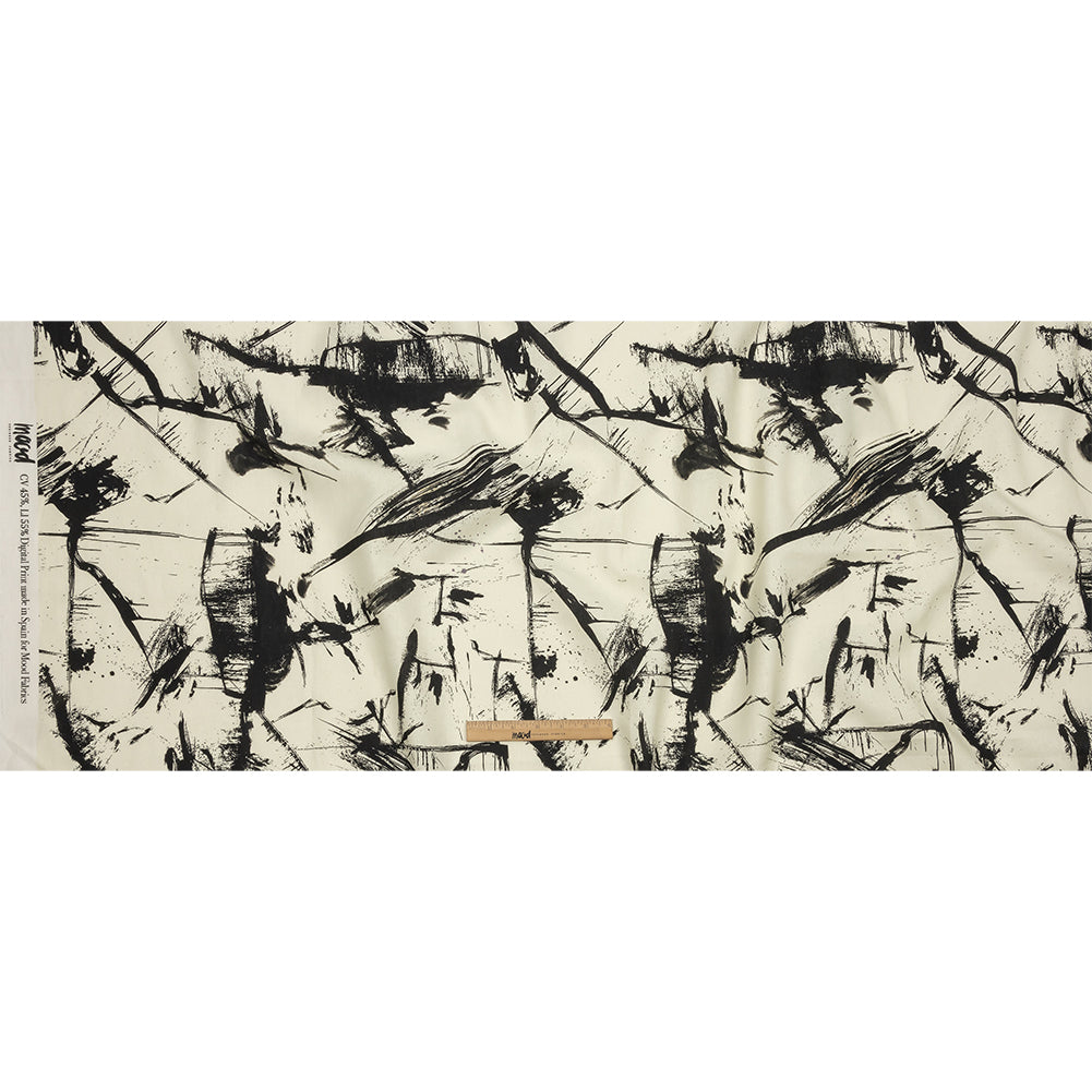 Linen and Rayon Woven - Black and Ivory Abstract - Subway Lines Print - Mood Exclusive Metro Collection - Full Linen and Rayon Woven - Black and Ivory Abstract - Subway Lines Print - Mood Exclusive Metro Collection - Full