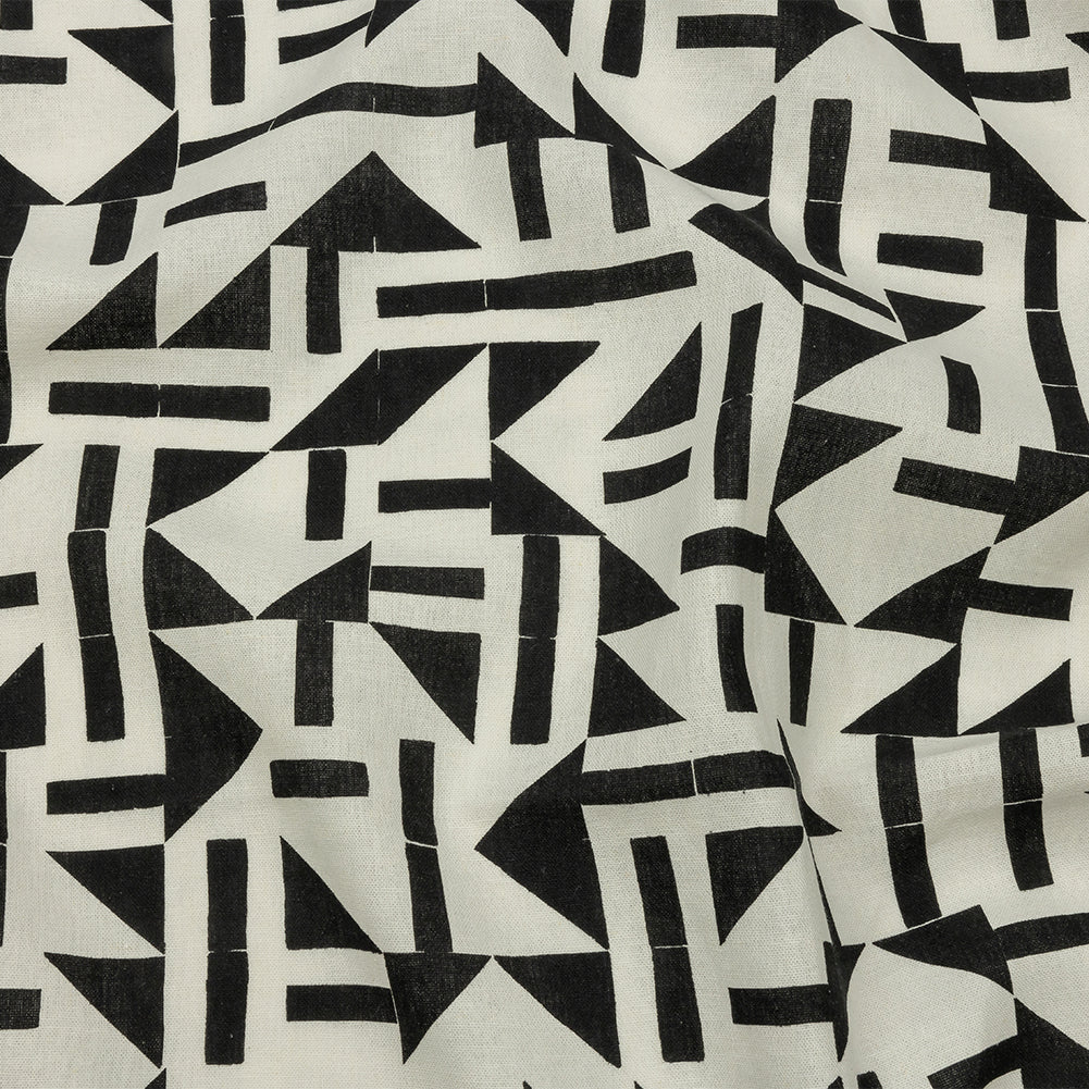 Linen and Rayon Woven - Black and White Geometric - Changing Trains Print - Mood Exclusive Metro Collection Linen and Rayon Woven - Black and White Geometric - Changing Trains Print - Mood Exclusive Metro Collection