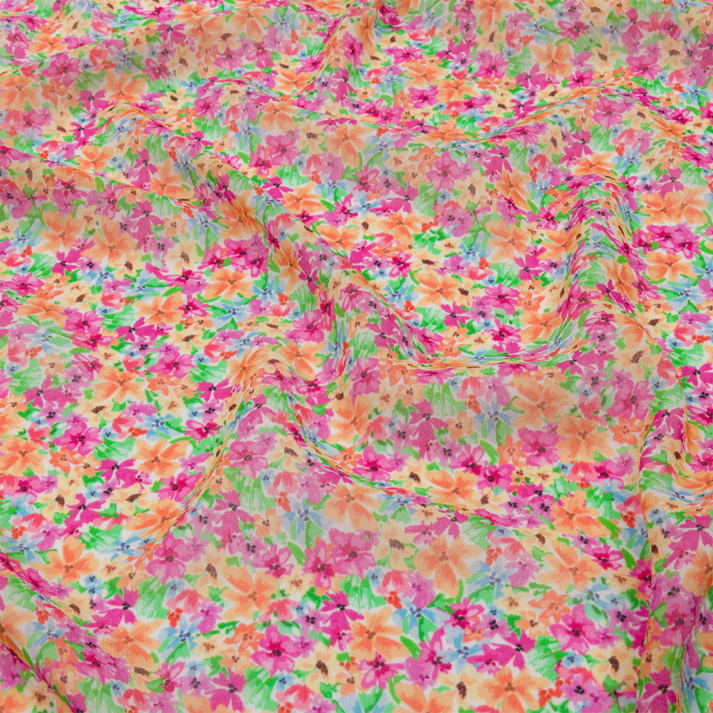 Viscose Georgette - Pink and Orange Floral - Isola Bella Print - Mood Exclusive Secret Garden Collection Viscose Georgette - Pink and Orange Floral - Isola Bella Print - Mood Exclusive Secret Garden Collection