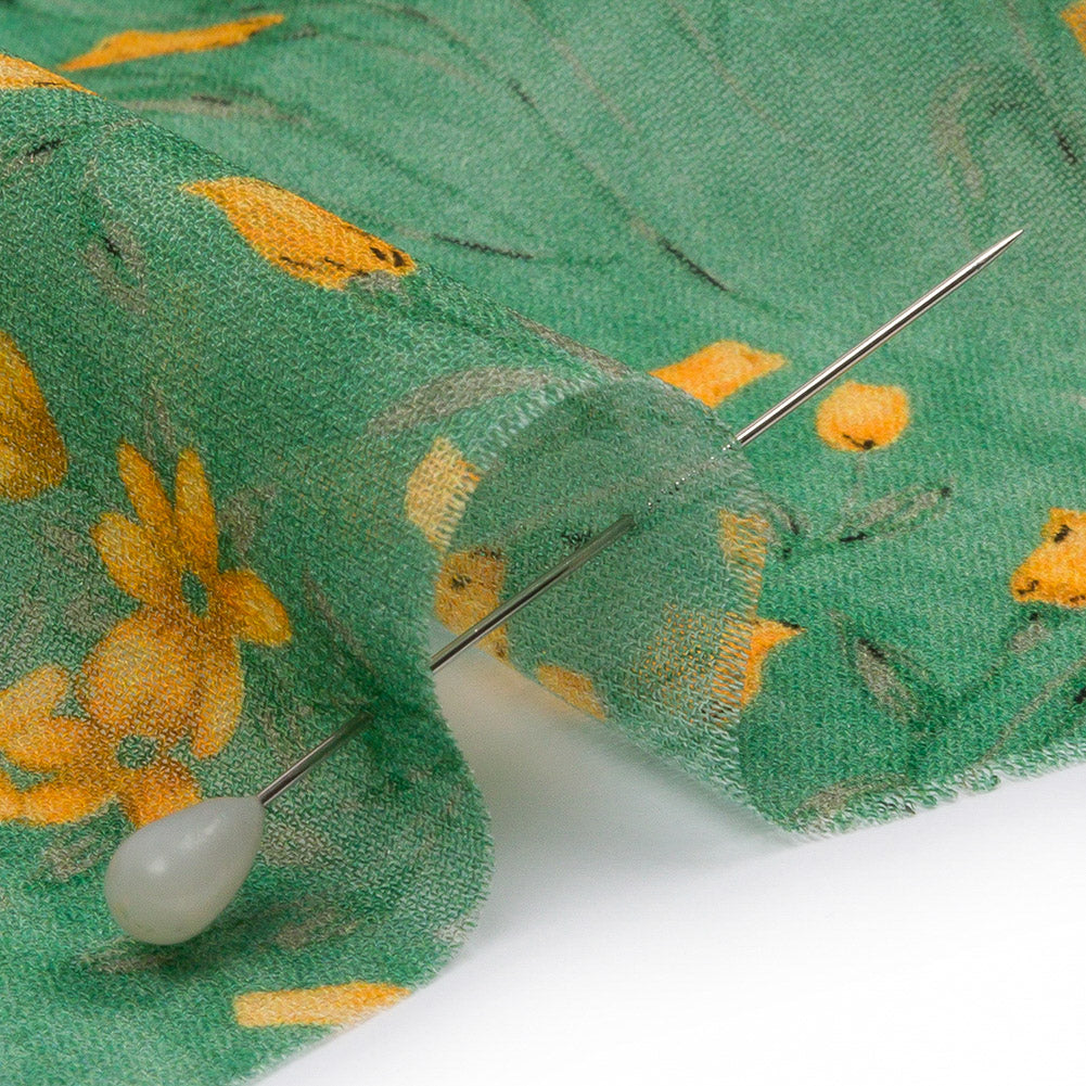 Viscose Georgette - Teal and Orange Floral - Dance with the Daffodils Print - Mood Exclusive Secret Garden Collection - Detail Viscose Georgette - Teal and Orange Floral - Dance with the Daffodils Print - Mood Exclusive Secret Garden Collection - Detail