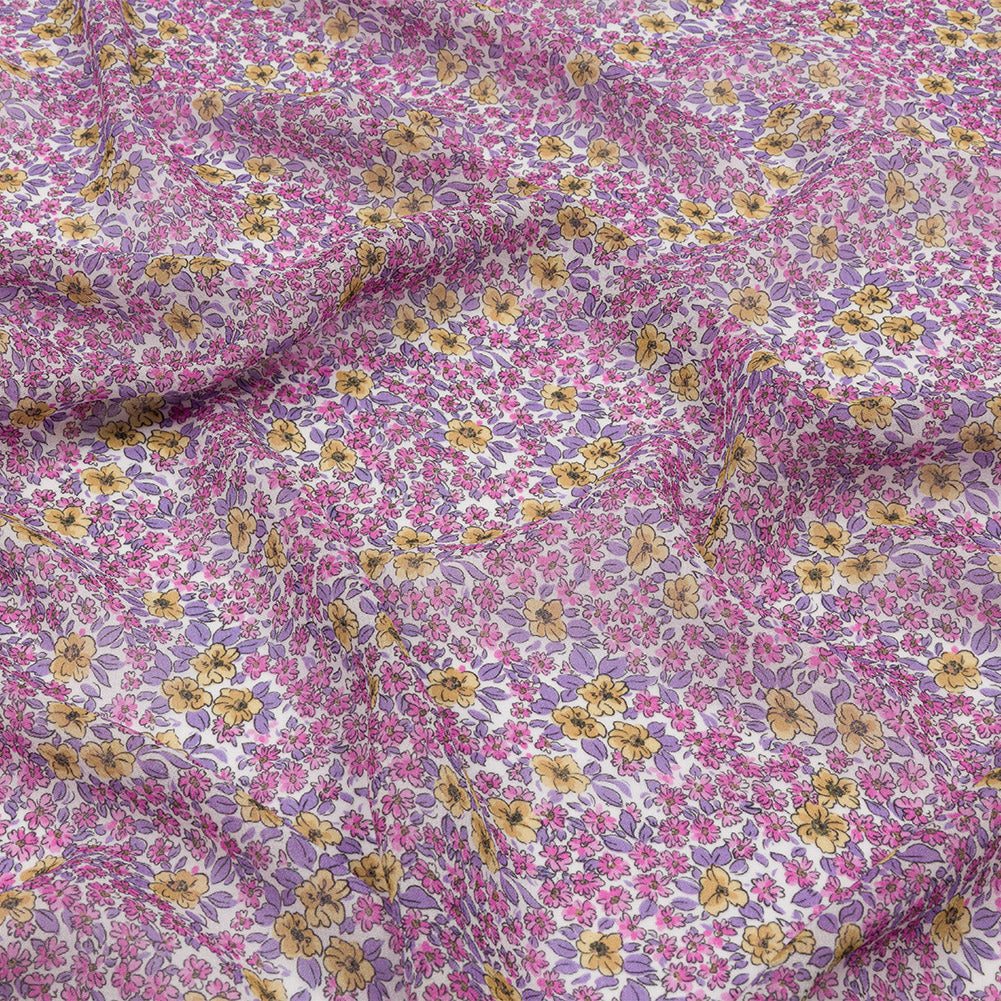 Viscose Georgette - Pink and Yellow Floral - Springtime Saunter Print - Mood Exclusive Secret Garden Collection Viscose Georgette - Pink and Yellow Floral - Springtime Saunter Print - Mood Exclusive Secret Garden Collection