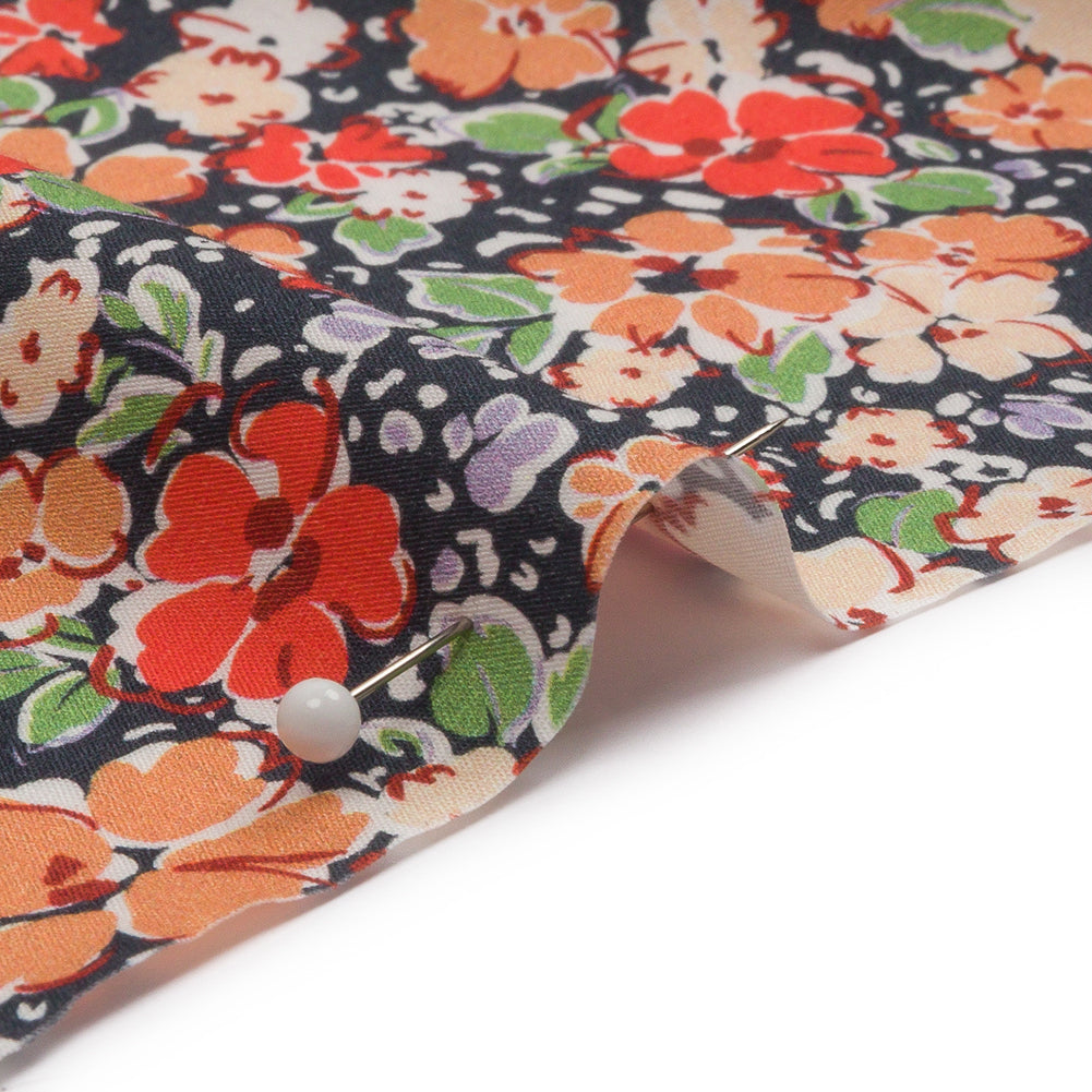 Cotton Poplin - Black and Peach Floral - Poppy Hypnosis Print - Mood Exclusive Secret Garden Collection - Detail Cotton Poplin - Black and Peach Floral - Poppy Hypnosis Print - Mood Exclusive Secret Garden Collection - Detail