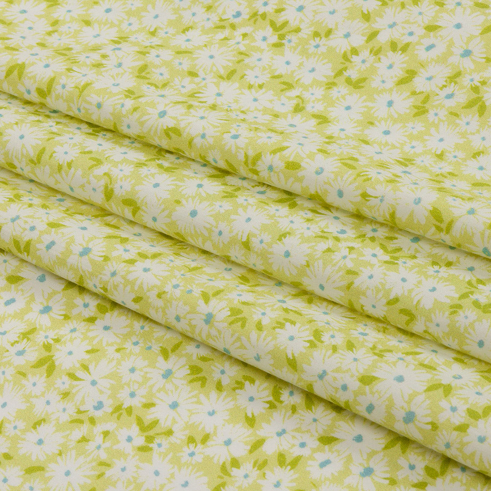 Cotton Poplin - Lime Green and White Floral - Sunday in the Park Print - Mood Exclusive Secret Garden Collection - Folded Cotton Poplin - Lime Green and White Floral - Sunday in the Park Print - Mood Exclusive Secret Garden Collection - Folded