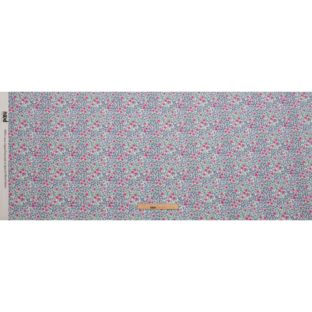 Cotton Poplin - Blue and Pink Floral - Springtime Saunter Print - Mood Exclusive Secret Garden Collection - Full Cotton Poplin - Blue and Pink Floral - Springtime Saunter Print - Mood Exclusive Secret Garden Collection - Full