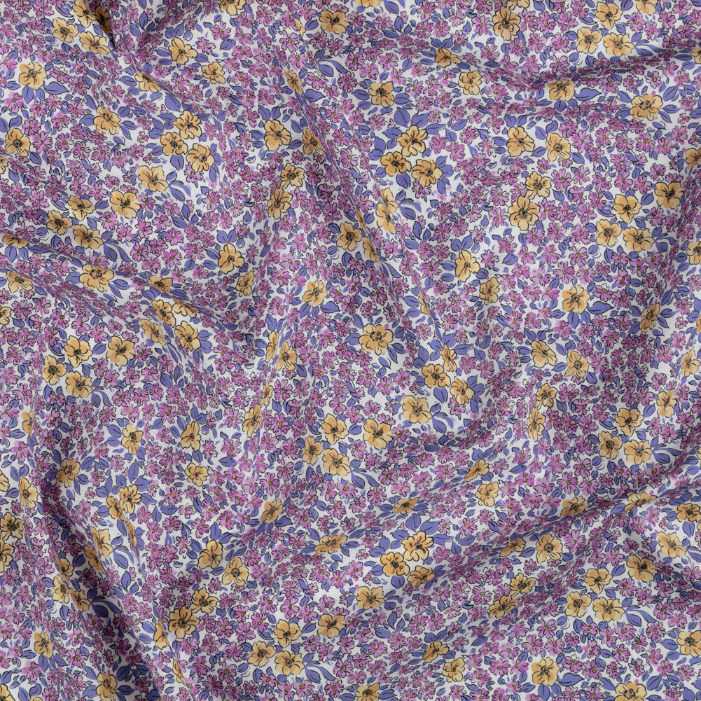 Cotton Poplin - Pink and Yellow Floral - Springtime Saunter Print - Mood Exclusive Secret Garden Collection Cotton Poplin - Pink and Yellow Floral - Springtime Saunter Print - Mood Exclusive Secret Garden Collection