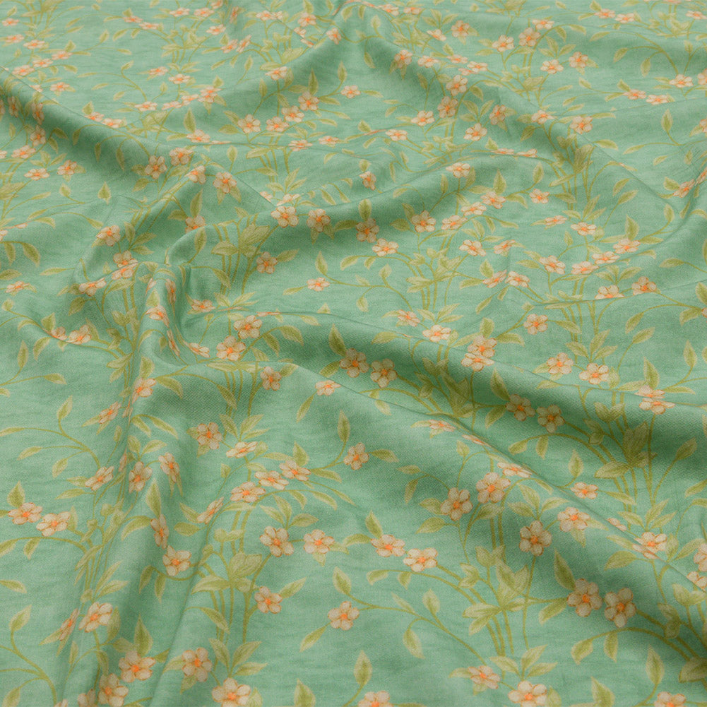 Cotton Poplin - Green and Cream Floral - Flora's Crown Print - Mood Exclusive Secret Garden Collection Cotton Poplin - Green and Cream Floral - Flora's Crown Print - Mood Exclusive Secret Garden Collection