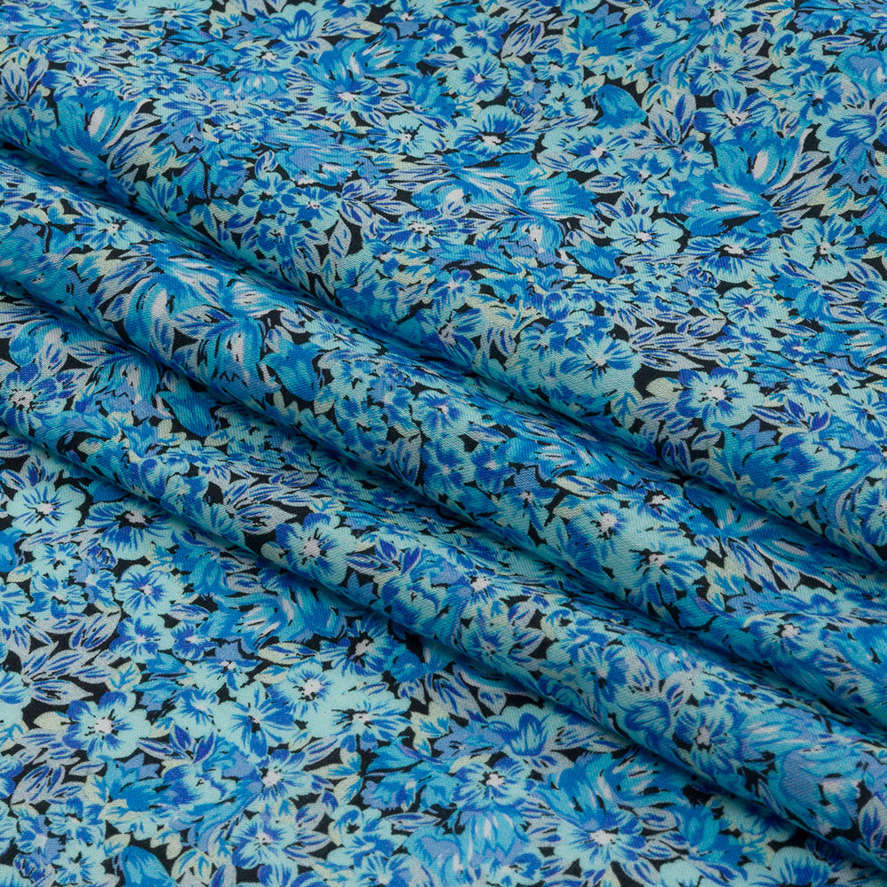 Cotton Voile - Blue Floral - Titania's Dream Print - Mood Exclusive Secret Garden Collection - Folded Cotton Voile - Blue Floral - Titania's Dream Print - Mood Exclusive Secret Garden Collection - Folded