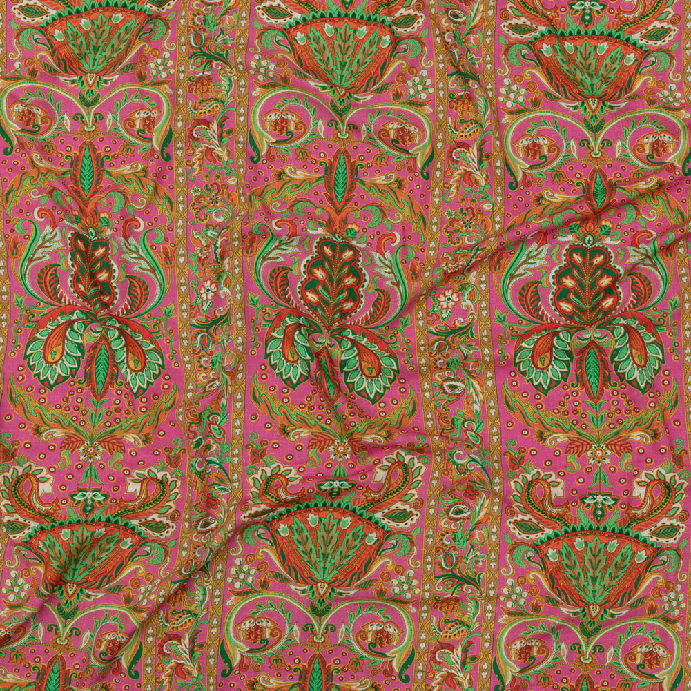 Viscose and Linen Woven - Pink Floral Paisley Stripes - Locust Lily Print - Mood Exclusive Gisele Collection Viscose and Linen Woven - Pink Floral Paisley Stripes - Locust Lily Print - Mood Exclusive Gisele Collection