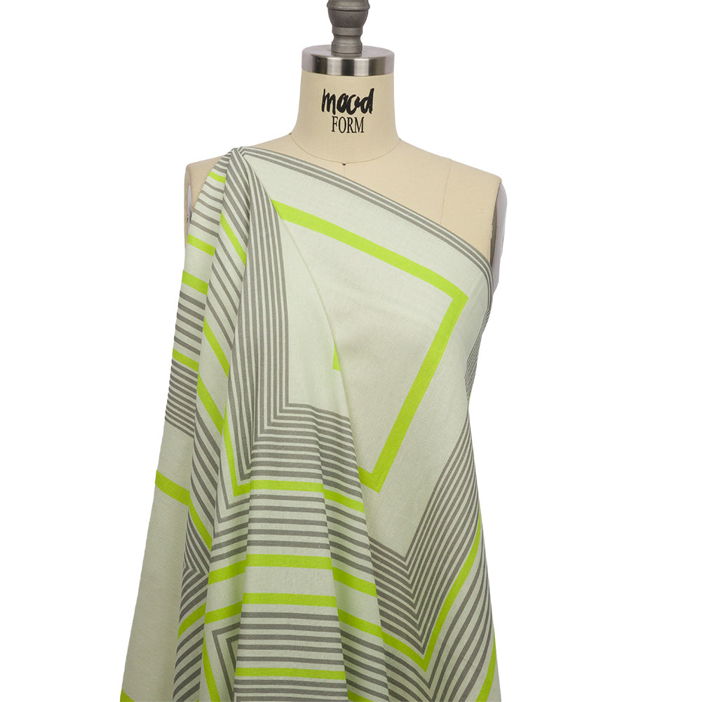 Linen and Rayon Woven Panel - Gray and Lime Concentric Squares - On the Rocks Print - Mood Exclusive Palm Beach Collection - Drape Linen and Rayon Woven Panel - Gray and Lime Concentric Squares - On the Rocks Print - Mood Exclusive Palm Beach Collection - Drape
