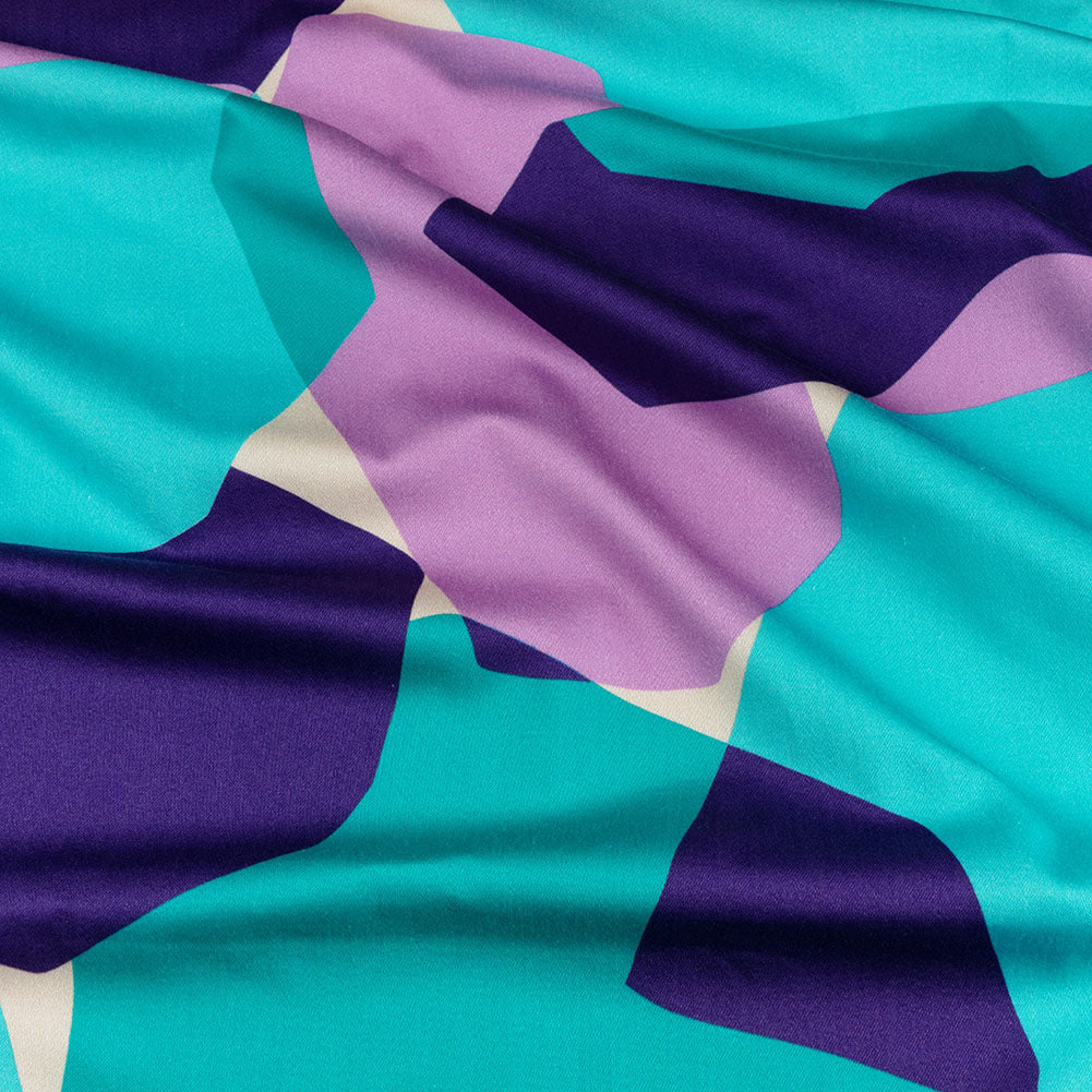 Stretch Cotton Sateen - Lilac and Turquoise Geometric Gems - Midnight Train to Georgia Print - Mood Exclusive Yesterday Collection Stretch Cotton Sateen - Lilac and Turquoise Geometric Gems - Midnight Train to Georgia Print - Mood Exclusive Yesterday Collection
