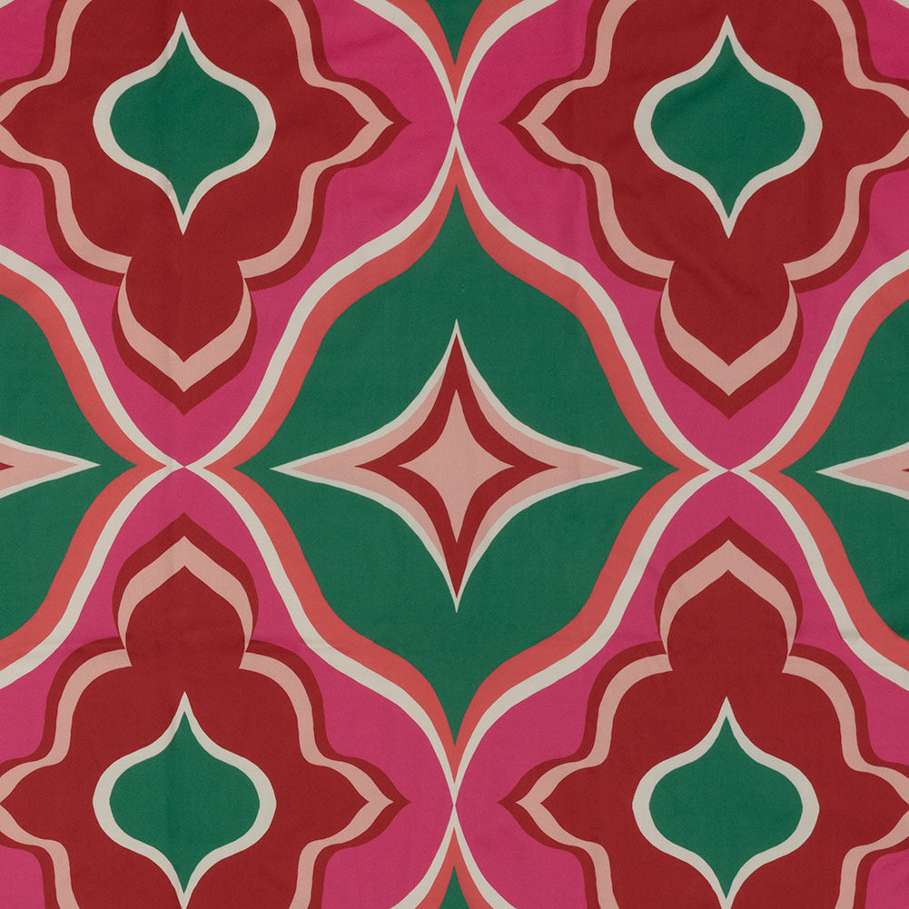 Stretch Cotton Sateen - Red, Green and Pink Ogees - Age of Aquarius Print - Mood Exclusive Yesterday Collection Stretch Cotton Sateen - Red, Green and Pink Ogees - Age of Aquarius Print - Mood Exclusive Yesterday Collection