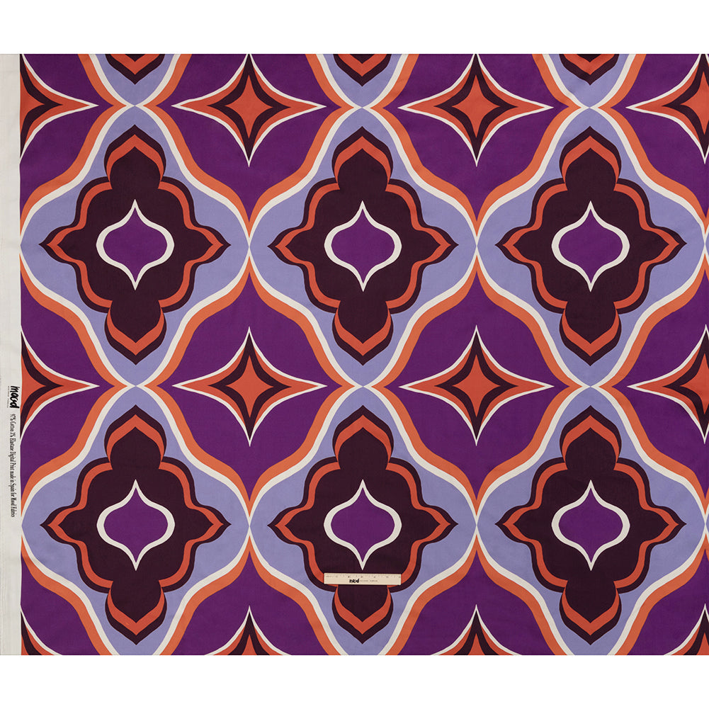 Stretch Cotton Sateen - Purple and Orange Ogees - Age of Aquarius Print - Mood Exclusive Yesterday Collection - Full Stretch Cotton Sateen - Purple and Orange Ogees - Age of Aquarius Print - Mood Exclusive Yesterday Collection - Full