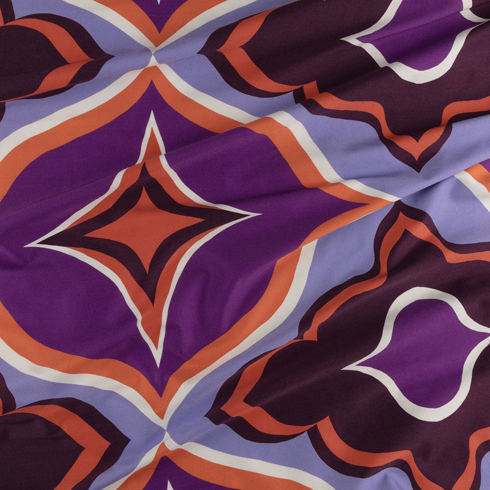 Stretch Cotton Sateen - Purple and Orange Ogees - Age of Aquarius Print - Mood Exclusive Yesterday Collection Stretch Cotton Sateen - Purple and Orange Ogees - Age of Aquarius Print - Mood Exclusive Yesterday Collection