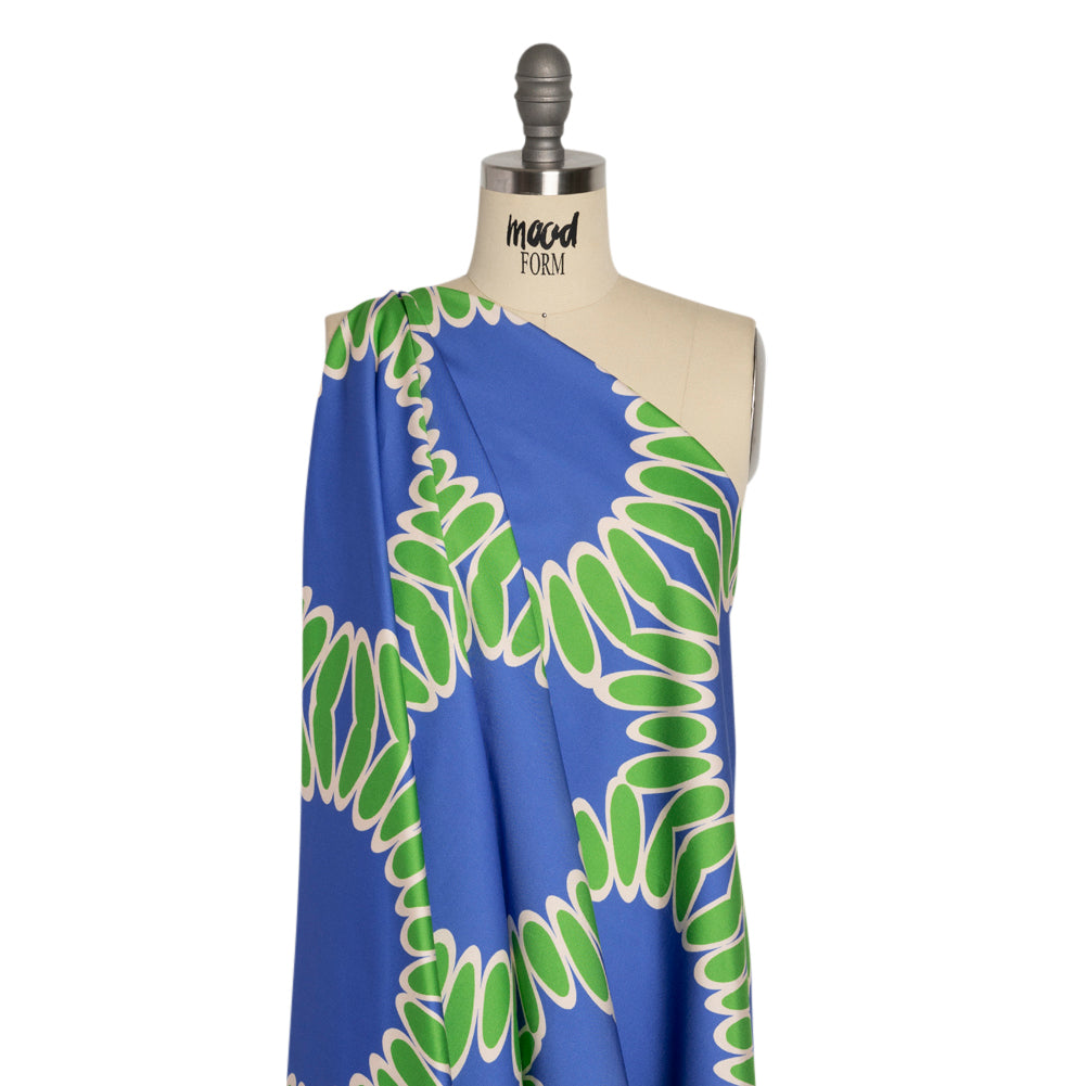 Stretch Cotton Sateen - Blue Leafy Circles - Ripple Effect Print - Mood Exclusive Marigold Collection - Drape Stretch Cotton Sateen - Blue Leafy Circles - Ripple Effect Print - Mood Exclusive Marigold Collection - Drape