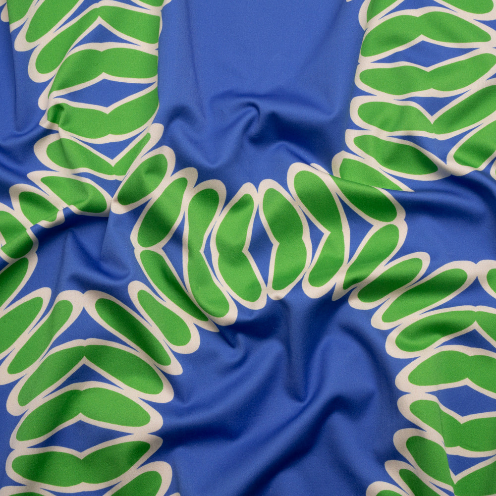 Stretch Cotton Sateen - Blue Leafy Circles - Ripple Effect Print - Mood Exclusive Marigold Collection Stretch Cotton Sateen - Blue Leafy Circles - Ripple Effect Print - Mood Exclusive Marigold Collection