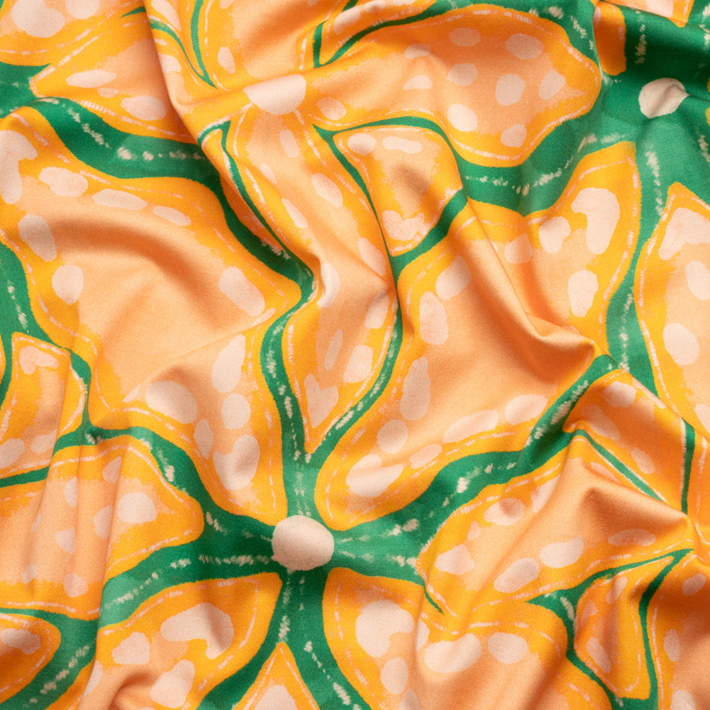 Stretch Cotton Sateen - Peach and Green Floral Veins - Estuary Exploration Print - Mood Exclusive Marigold Collection Stretch Cotton Sateen - Peach and Green Floral Veins - Estuary Exploration Print - Mood Exclusive Marigold Collection