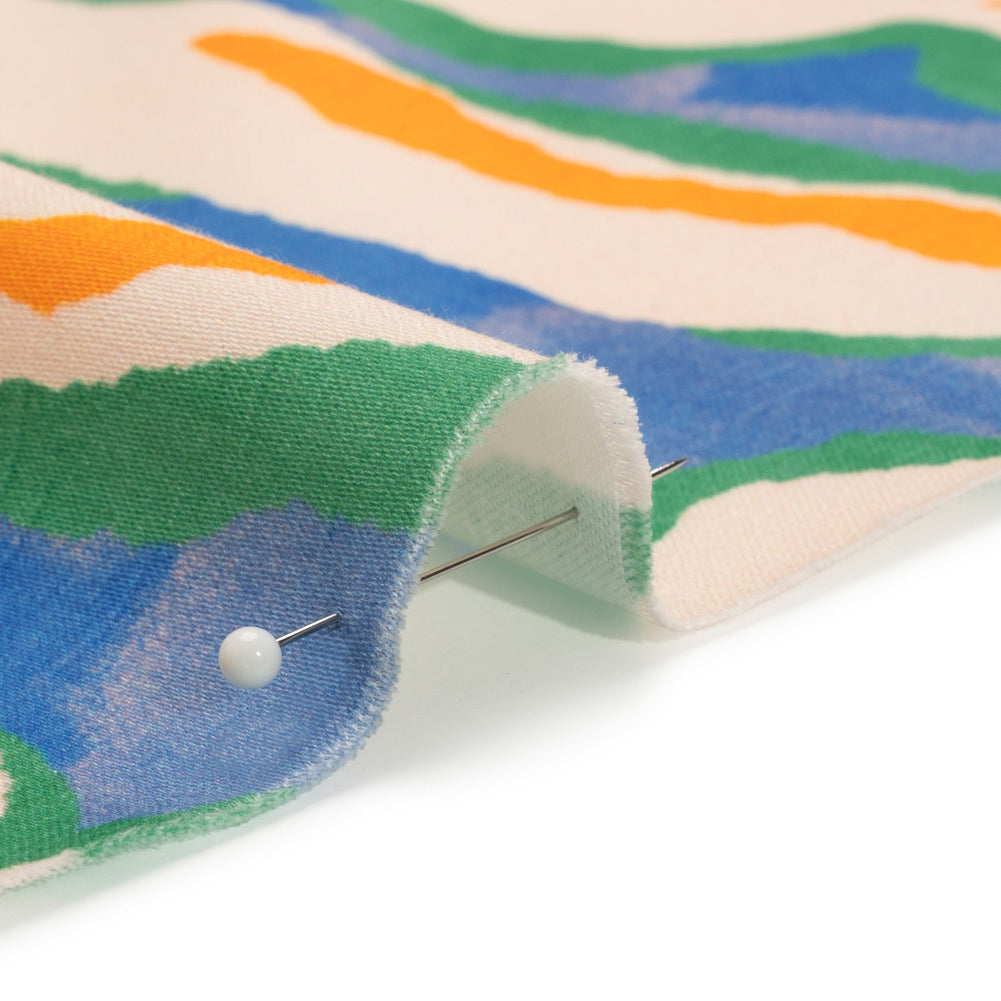 Stretch Cotton Sateen - Cream, Green and Orange Abstract - Gogh with the Flow Print - Mood Exclusive Marigold Collection - Detail Stretch Cotton Sateen - Cream, Green and Orange Abstract - Gogh with the Flow Print - Mood Exclusive Marigold Collection - Detail