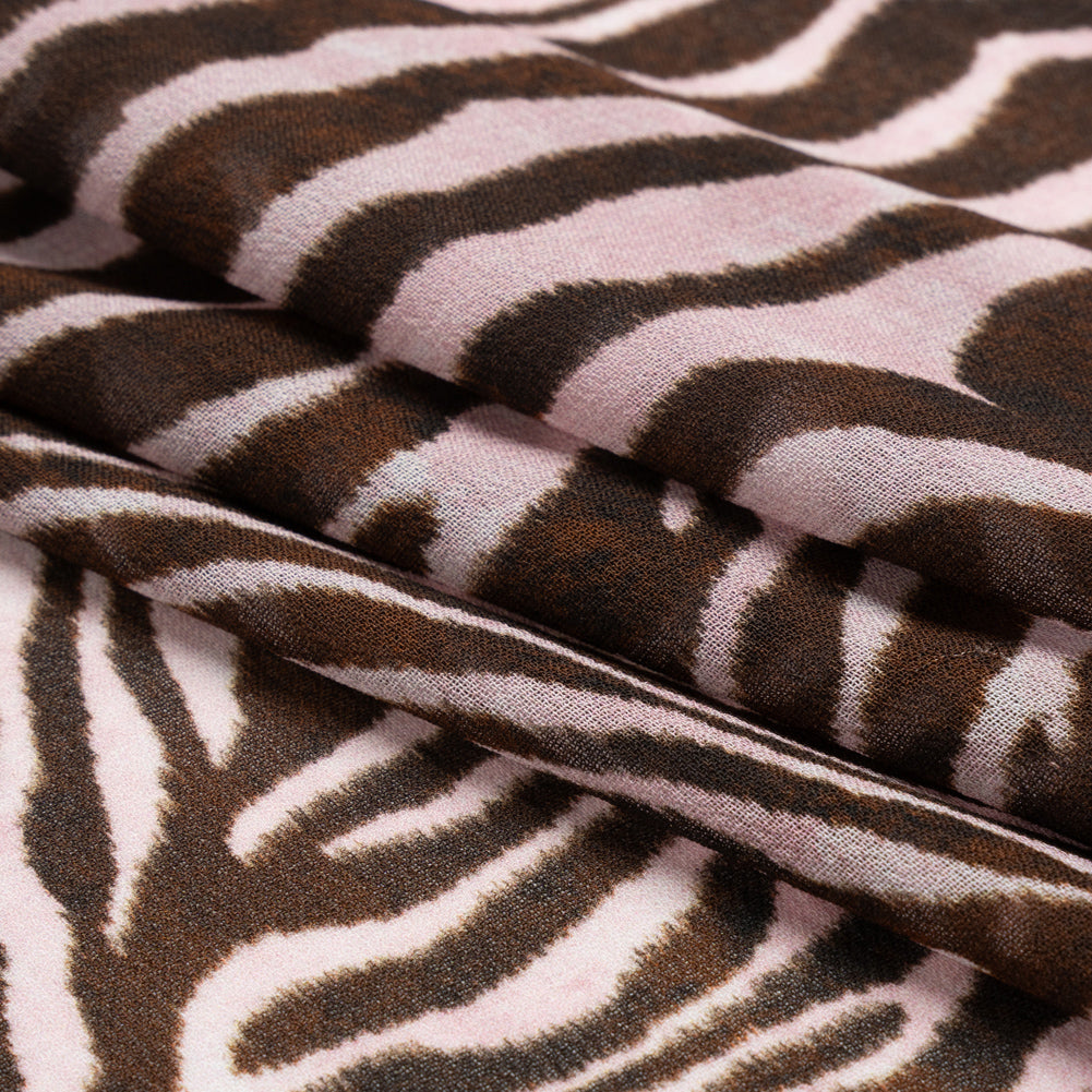 Viscose Georgette - Pink and Brown Zebra Stripes - Destination Oasis Print - Mood Exclusive Kilimanjaro Collection - Folded Viscose Georgette - Pink and Brown Zebra Stripes - Destination Oasis Print - Mood Exclusive Kilimanjaro Collection - Folded