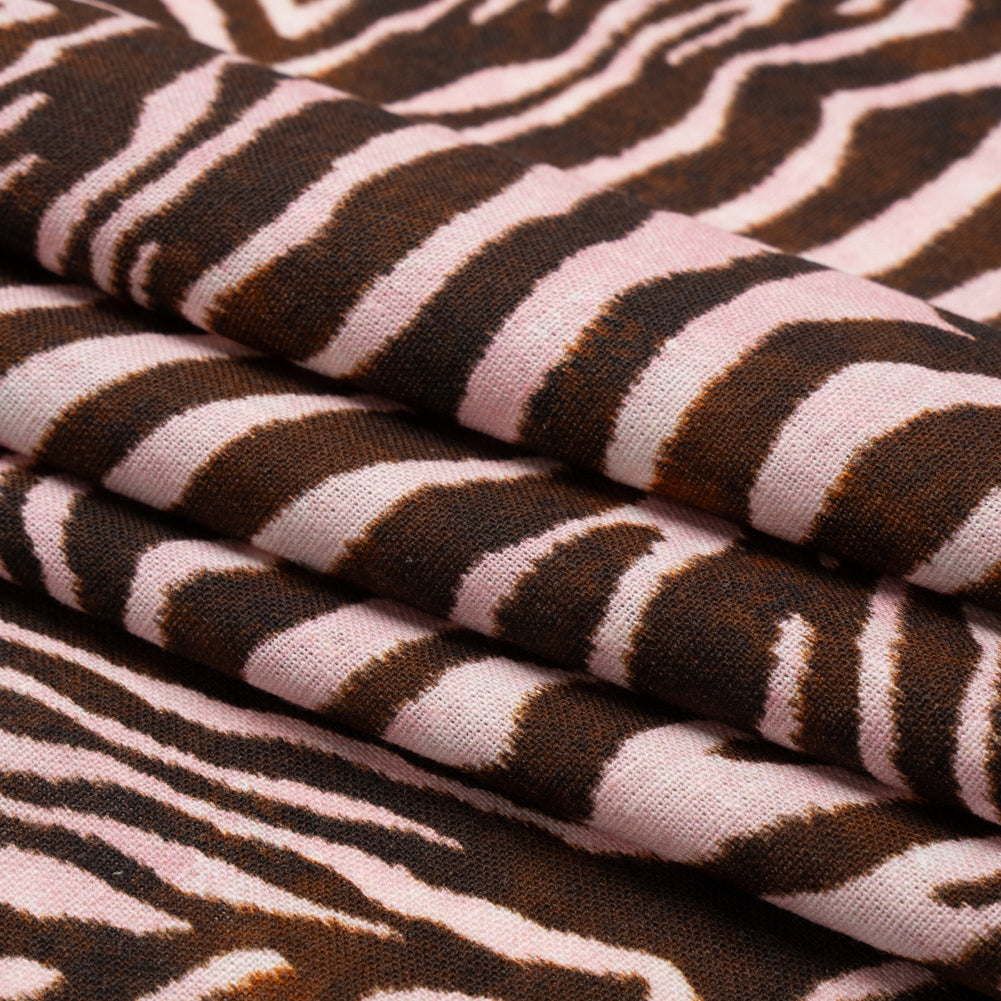 Linen and Rayon Woven - Pink and Brown Zebra Stripes - Destination Oasis Print - Mood Exclusive Kilimanjaro Collection - Folded Linen and Rayon Woven - Pink and Brown Zebra Stripes - Destination Oasis Print - Mood Exclusive Kilimanjaro Collection - Folded