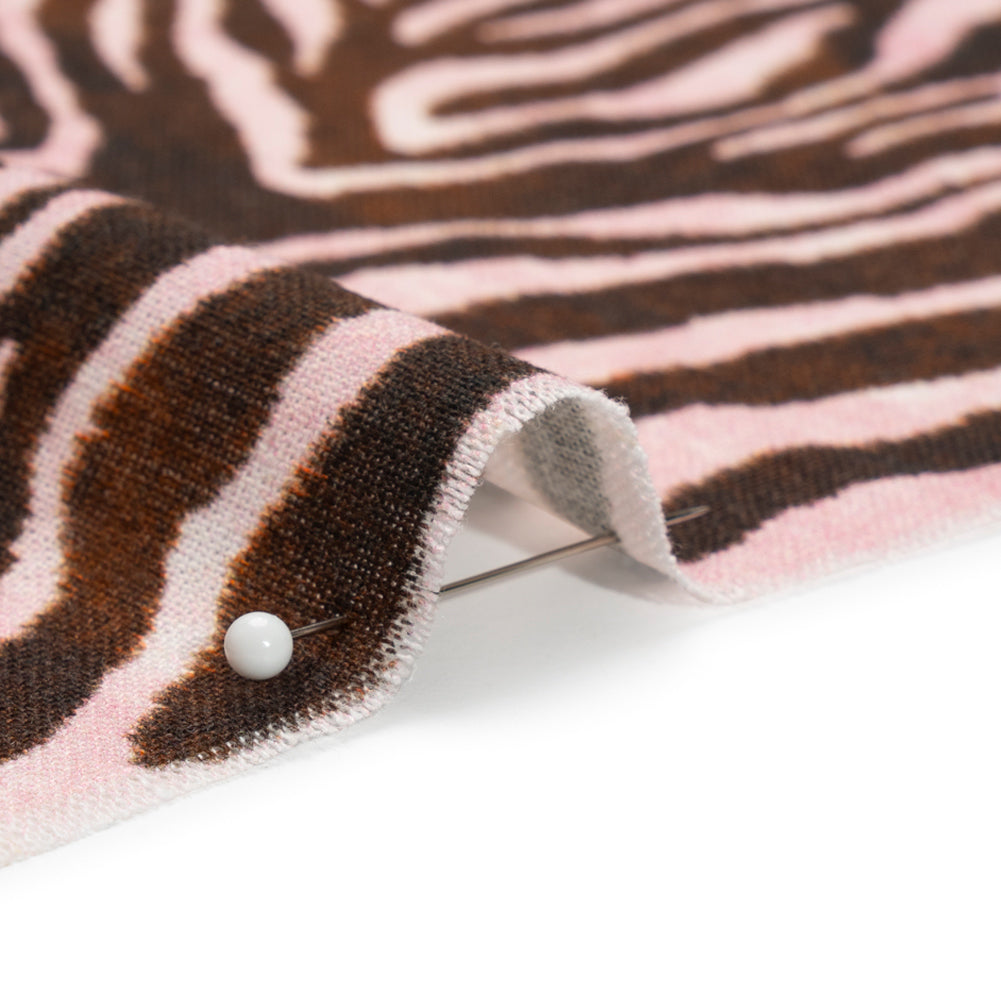 Linen and Rayon Woven - Pink and Brown Zebra Stripes - Destination Oasis Print - Mood Exclusive Kilimanjaro Collection - Detail Linen and Rayon Woven - Pink and Brown Zebra Stripes - Destination Oasis Print - Mood Exclusive Kilimanjaro Collection - Detail