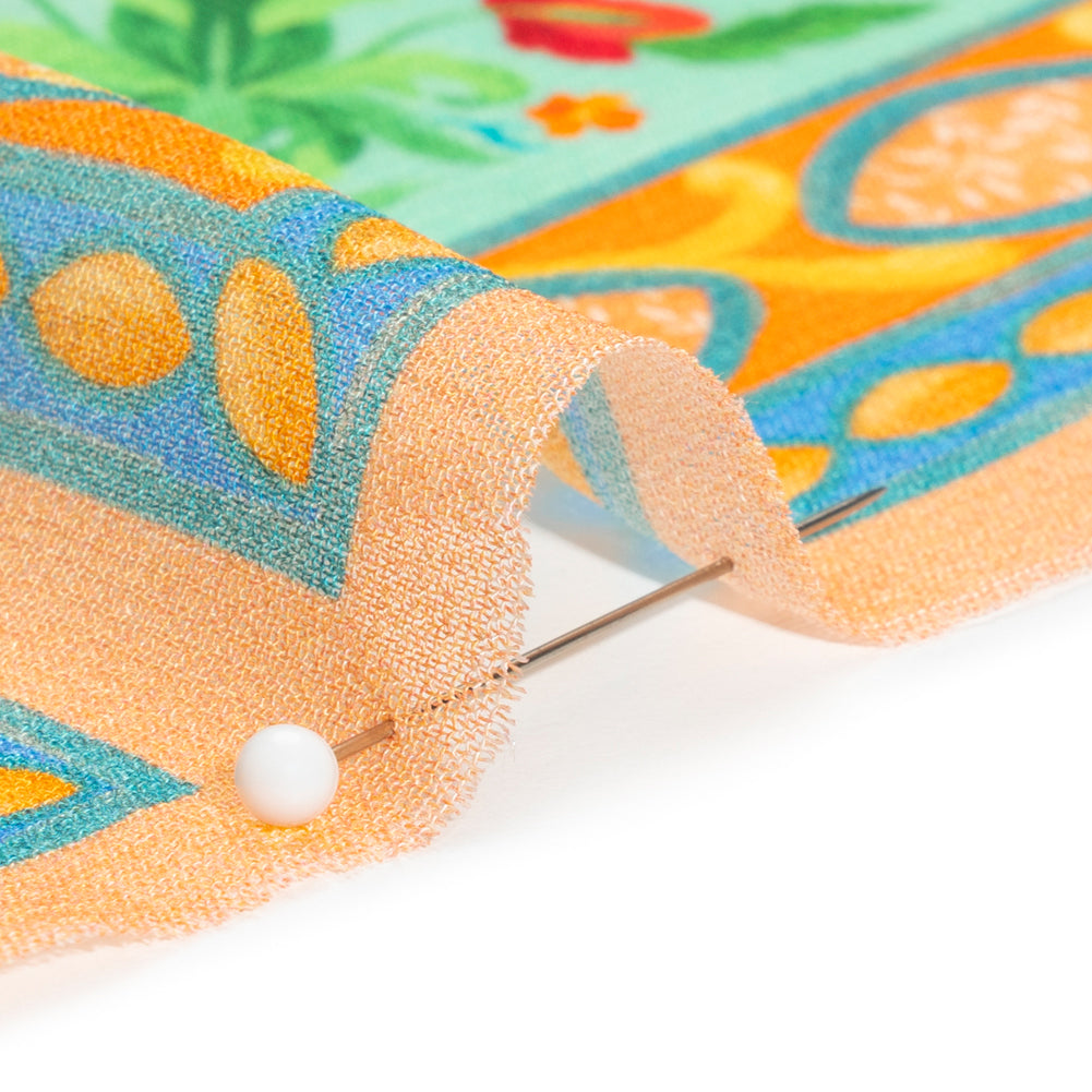 Viscose Georgette Panel - Blue, Green and Orange Floral Squares - Mood Exclusive Waltz of the Flowers Print - Detail Viscose Georgette Panel - Blue, Green and Orange Floral Squares - Mood Exclusive Waltz of the Flowers Print - Detail