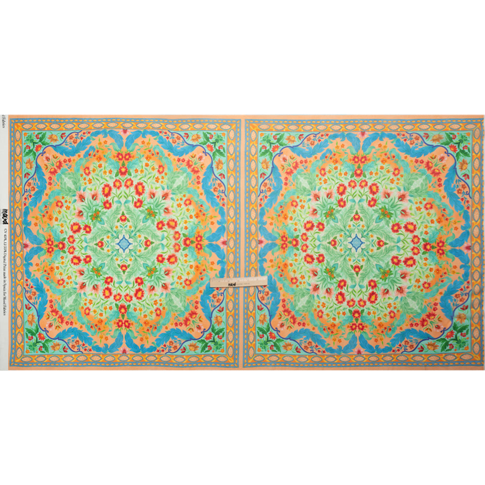 Viscose Georgette Panel - Blue, Green and Orange Floral Squares - Mood Exclusive Waltz of the Flowers Print - Full Viscose Georgette Panel - Blue, Green and Orange Floral Squares - Mood Exclusive Waltz of the Flowers Print - Full