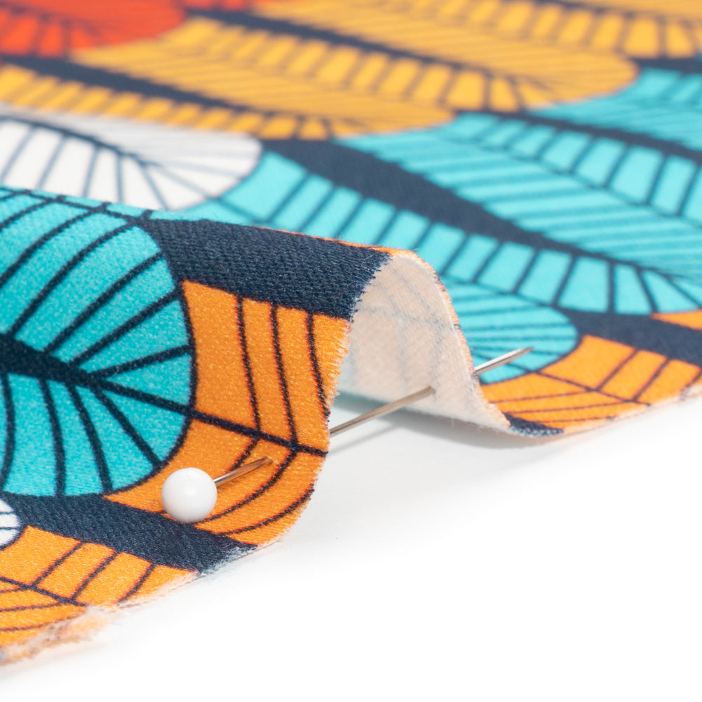 Stretch Cotton Sateen - Orange and Blue Geometric Feathers - Mood Exclusive Flock Together Print - Detail Stretch Cotton Sateen - Orange and Blue Geometric Feathers - Mood Exclusive Flock Together Print - Detail
