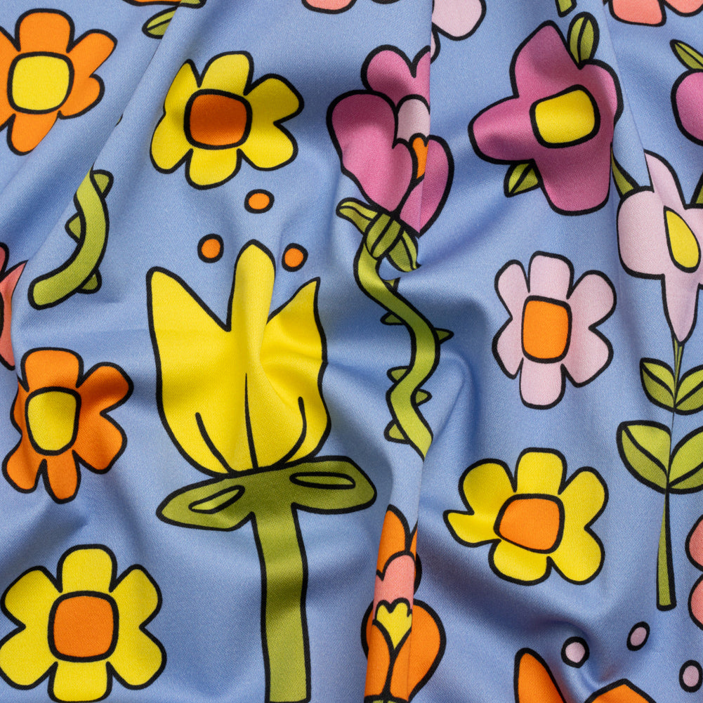 Stretch Cotton Sateen - Blue, Yellow and Purple Simple Floral - Mood Exclusive Atari Acres Print Stretch Cotton Sateen - Blue, Yellow and Purple Simple Floral - Mood Exclusive Atari Acres Print