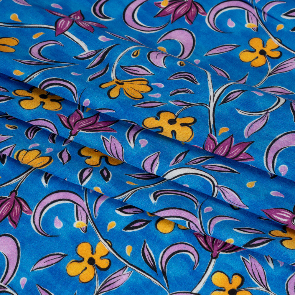 Rayon Challis - Blue and Yellow Floral - Apollo's Laurel Print - Mood Exclusive Chariot Collection - Folded Rayon Challis - Blue and Yellow Floral - Apollo's Laurel Print - Mood Exclusive Chariot Collection - Folded