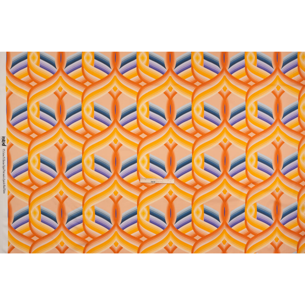 Stretch Cotton Sateen - Orange, Blue and Purple Abstract Lines - Iris's Message Print - Mood Exclusive Chariot Collection - Full Stretch Cotton Sateen - Orange, Blue and Purple Abstract Lines - Iris's Message Print - Mood Exclusive Chariot Collection - Full
