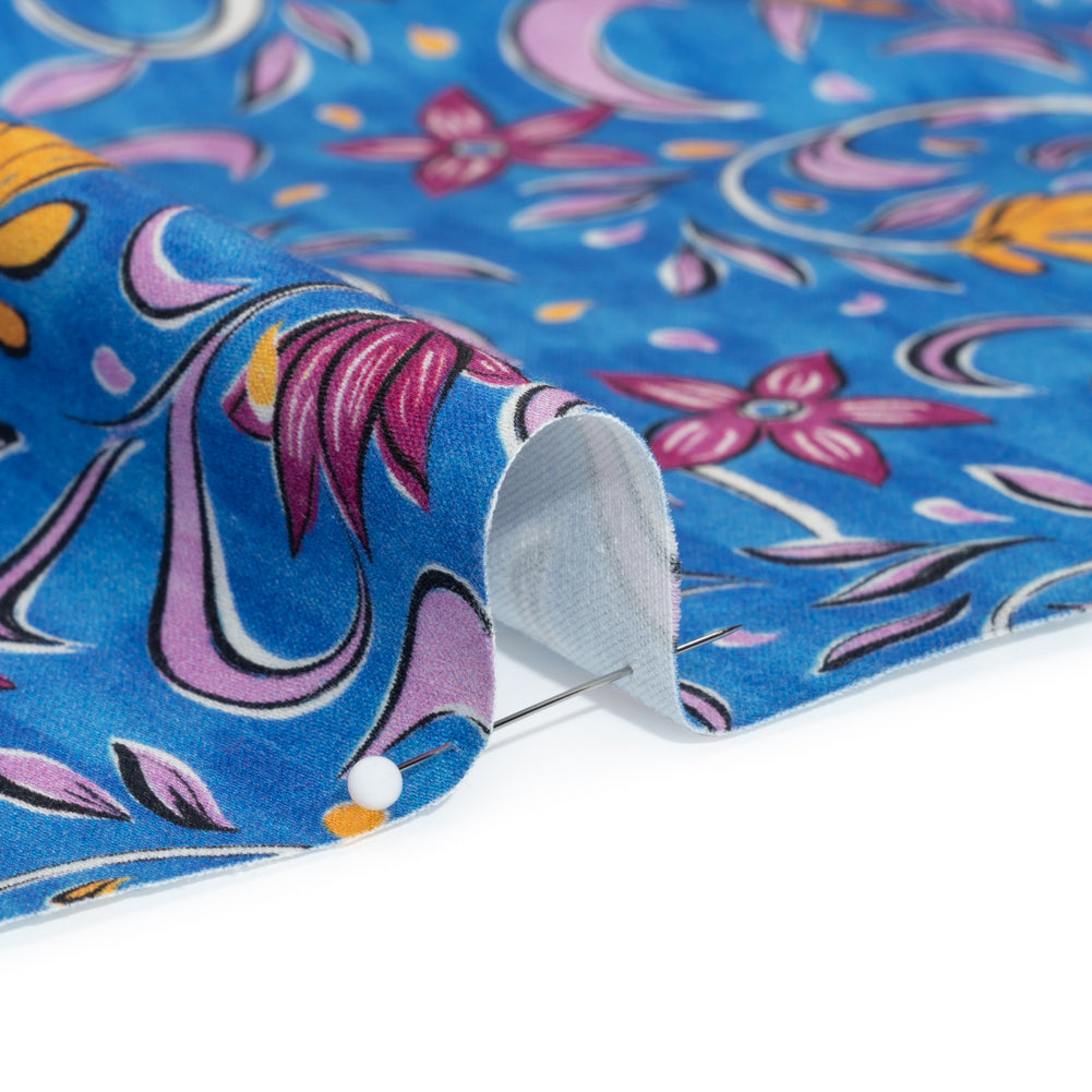 Stretch Cotton Sateen - Blue and Yellow Floral - Apollo's Laurel Print - Mood Exclusive Chariot Collection - Detail Stretch Cotton Sateen - Blue and Yellow Floral - Apollo's Laurel Print - Mood Exclusive Chariot Collection - Detail