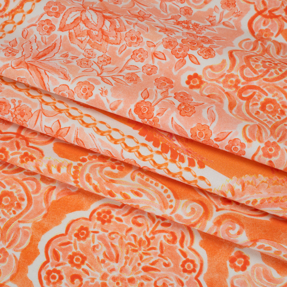 Stretch Cotton Sateen Panel - Orange Paisley Floral - Sicilian Summer Print - Mood Exclusive Chariot Collection - Folded Stretch Cotton Sateen Panel - Orange Paisley Floral - Sicilian Summer Print - Mood Exclusive Chariot Collection - Folded