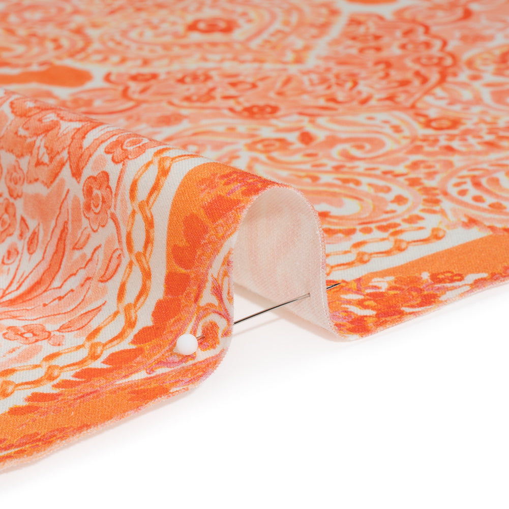 Stretch Cotton Sateen Panel - Orange Paisley Floral - Sicilian Summer Print - Mood Exclusive Chariot Collection - Detail Stretch Cotton Sateen Panel - Orange Paisley Floral - Sicilian Summer Print - Mood Exclusive Chariot Collection - Detail