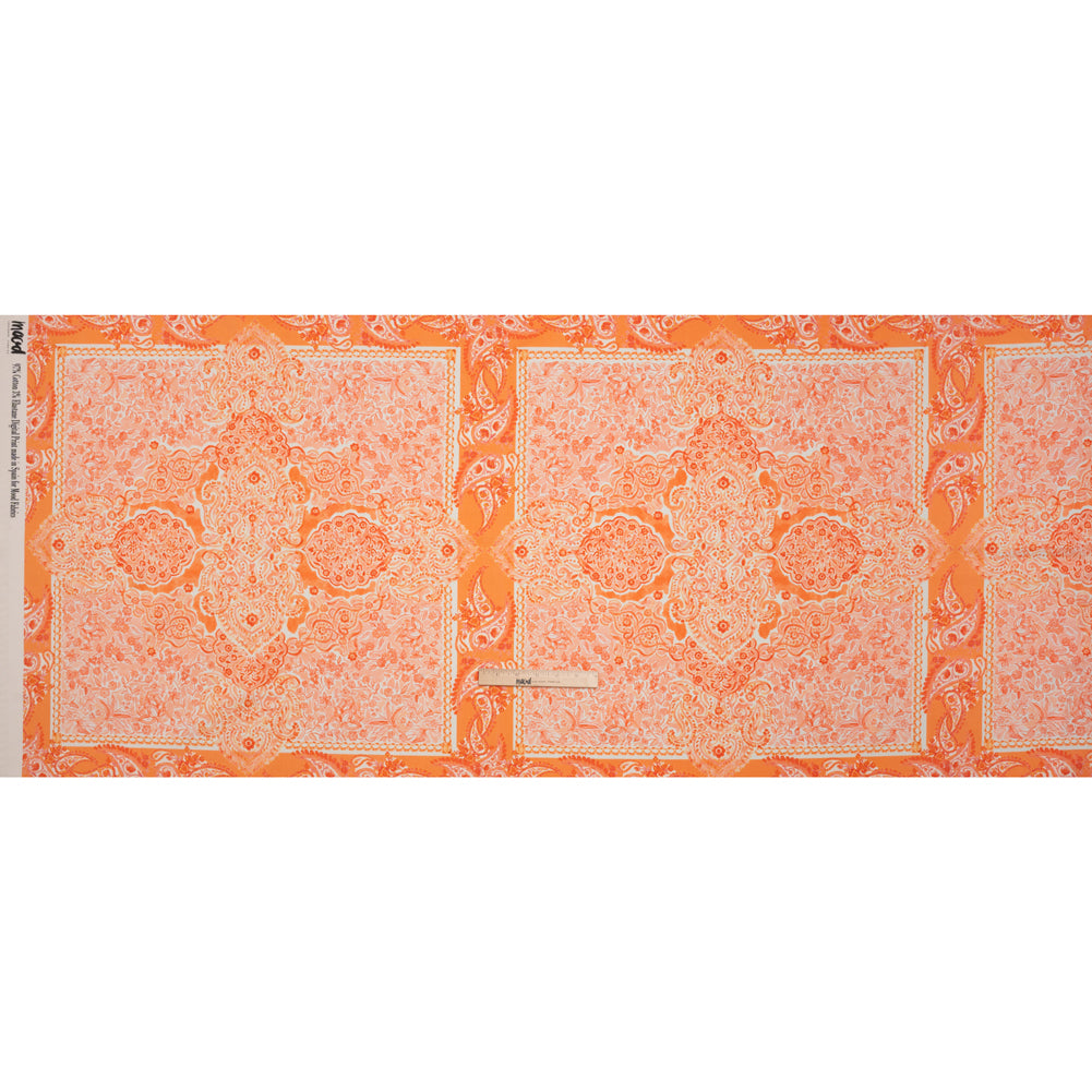 Stretch Cotton Sateen Panel - Orange Paisley Floral - Sicilian Summer Print - Mood Exclusive Chariot Collection - Full Stretch Cotton Sateen Panel - Orange Paisley Floral - Sicilian Summer Print - Mood Exclusive Chariot Collection - Full