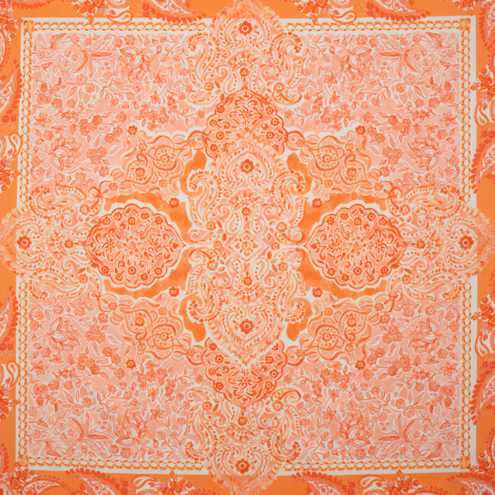 Stretch Cotton Sateen Panel - Orange Paisley Floral - Sicilian Summer Print - Mood Exclusive Chariot Collection Stretch Cotton Sateen Panel - Orange Paisley Floral - Sicilian Summer Print - Mood Exclusive Chariot Collection