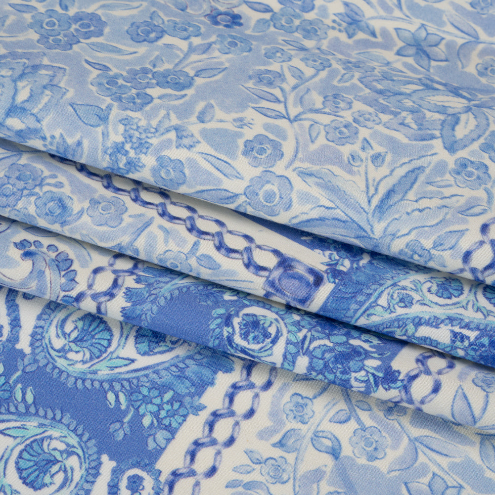 Stretch Cotton Sateen Panel - Blue Paisley Floral - Sicilian Summer Print - Mood Exclusive Chariot Collection - Folded Stretch Cotton Sateen Panel - Blue Paisley Floral - Sicilian Summer Print - Mood Exclusive Chariot Collection - Folded