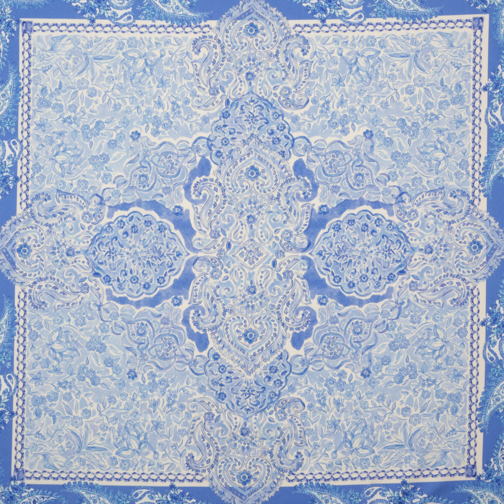 Stretch Cotton Sateen Panel - Blue Paisley Floral - Sicilian Summer Print - Mood Exclusive Chariot Collection Stretch Cotton Sateen Panel - Blue Paisley Floral - Sicilian Summer Print - Mood Exclusive Chariot Collection