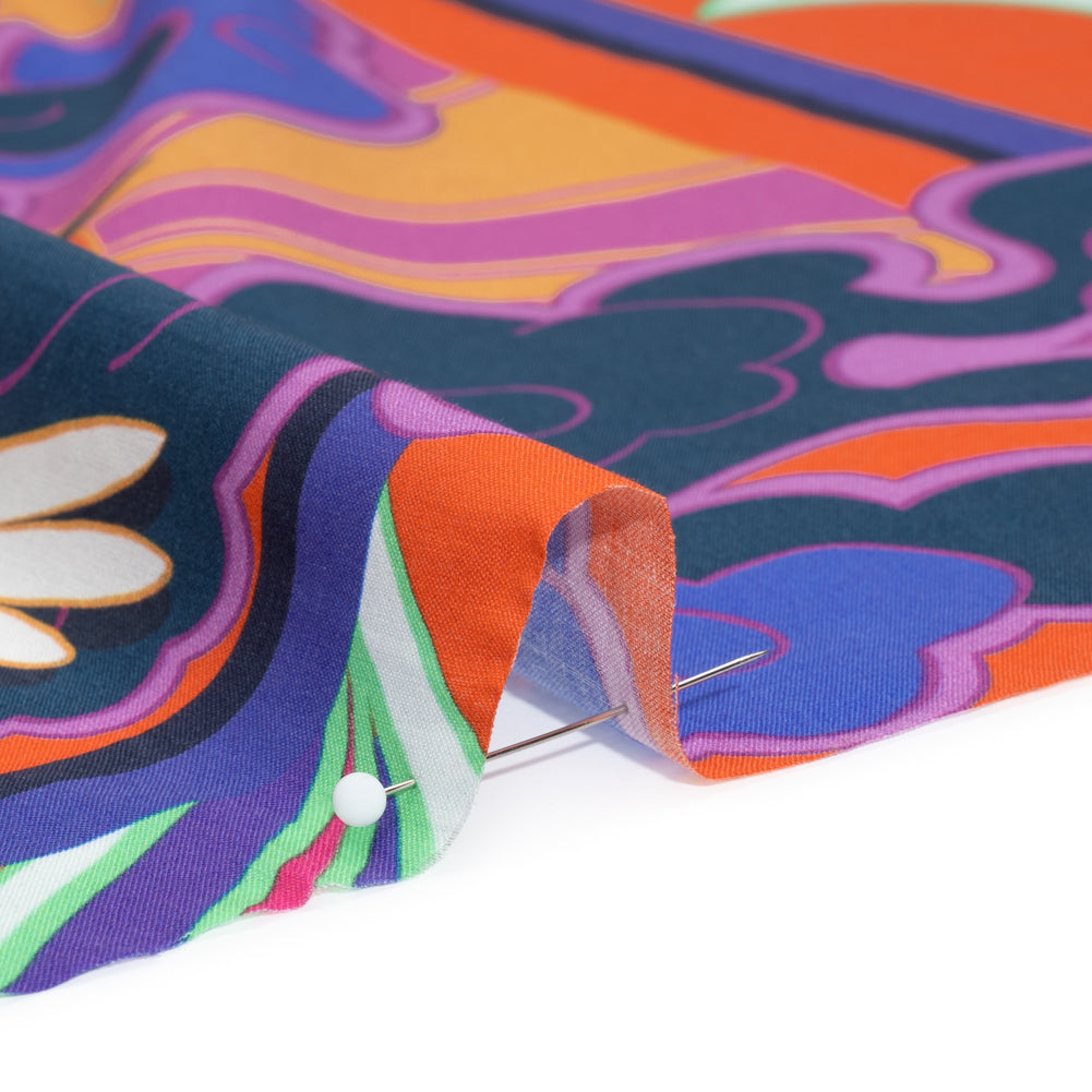Cotton Voile Panel - Purple and Orange Cranes and Clouds - Sunrise Flight Print - Mood Exclusive Chariot Collection - Detail Cotton Voile Panel - Purple and Orange Cranes and Clouds - Sunrise Flight Print - Mood Exclusive Chariot Collection - Detail