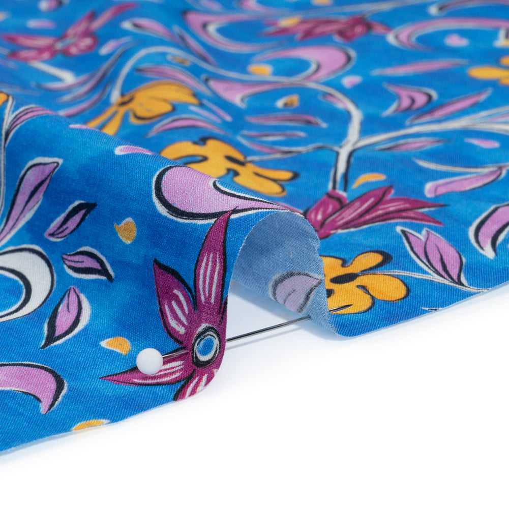 Cotton Voile - Blue and Yellow Floral - Apollo's Laurel Print - Mood Exclusive Chariot Collection - Detail Cotton Voile - Blue and Yellow Floral - Apollo's Laurel Print - Mood Exclusive Chariot Collection - Detail