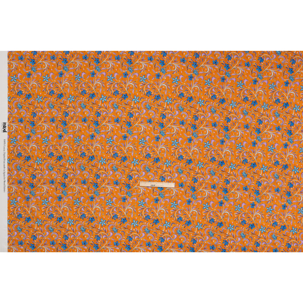 Cotton Voile - Orange and Blue Floral - Apollo's Laurel Print - Mood Exclusive Chariot Collection - Full Cotton Voile - Orange and Blue Floral - Apollo's Laurel Print - Mood Exclusive Chariot Collection - Full