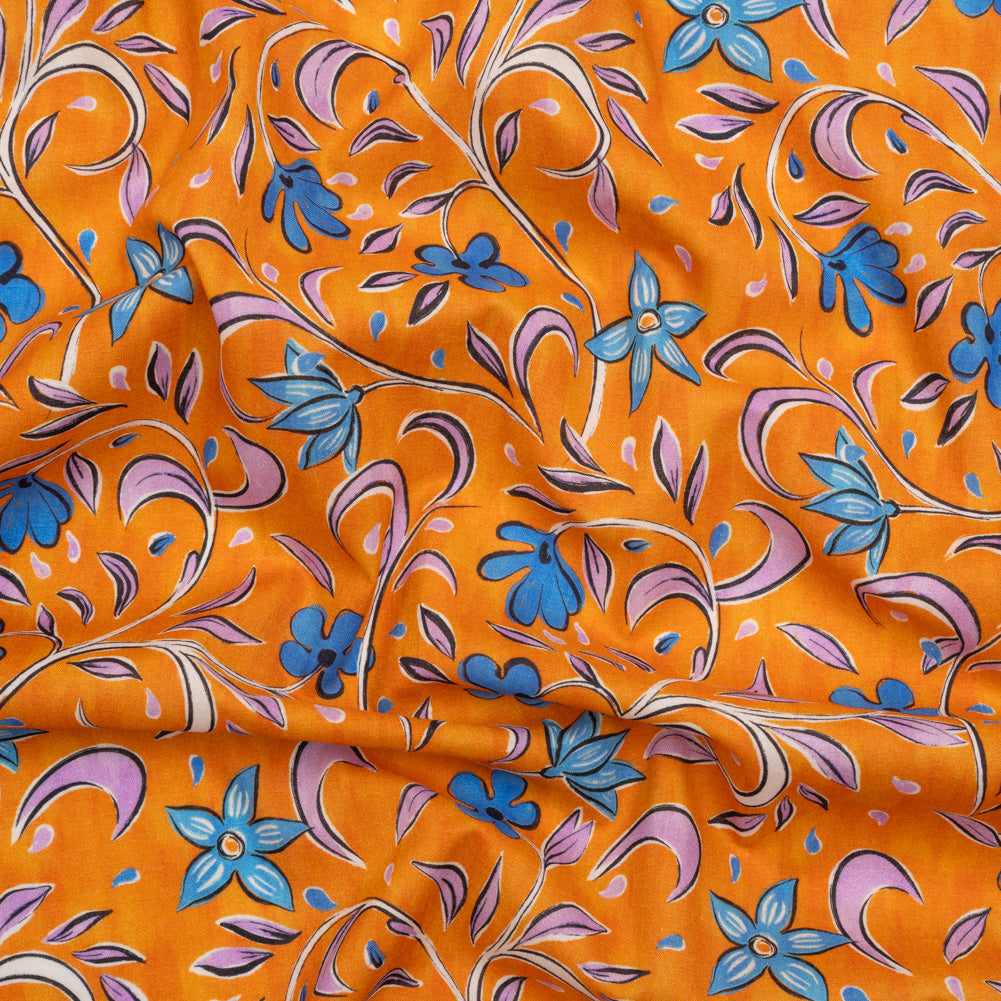 Cotton Voile - Orange and Blue Floral - Apollo's Laurel Print - Mood Exclusive Chariot Collection Cotton Voile - Orange and Blue Floral - Apollo's Laurel Print - Mood Exclusive Chariot Collection