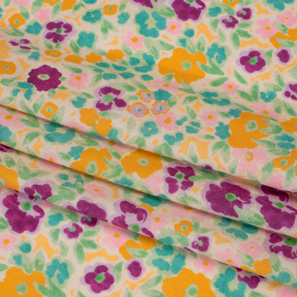 Cotton Voile - Yellow and Plum Floral - Midsummer Meadow Print - Mood Exclusive Chariot Collection - Folded Cotton Voile - Yellow and Plum Floral - Midsummer Meadow Print - Mood Exclusive Chariot Collection - Folded
