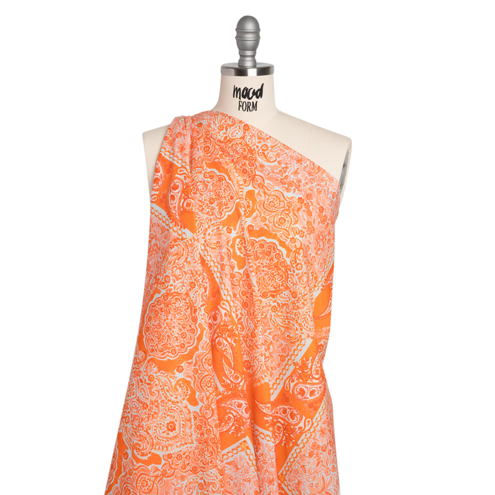 Cotton Voile Panel - Orange Paisley Floral - Sicilian Summer Print - Mood Exclusive Chariot Collection - Drape Cotton Voile Panel - Orange Paisley Floral - Sicilian Summer Print - Mood Exclusive Chariot Collection - Drape