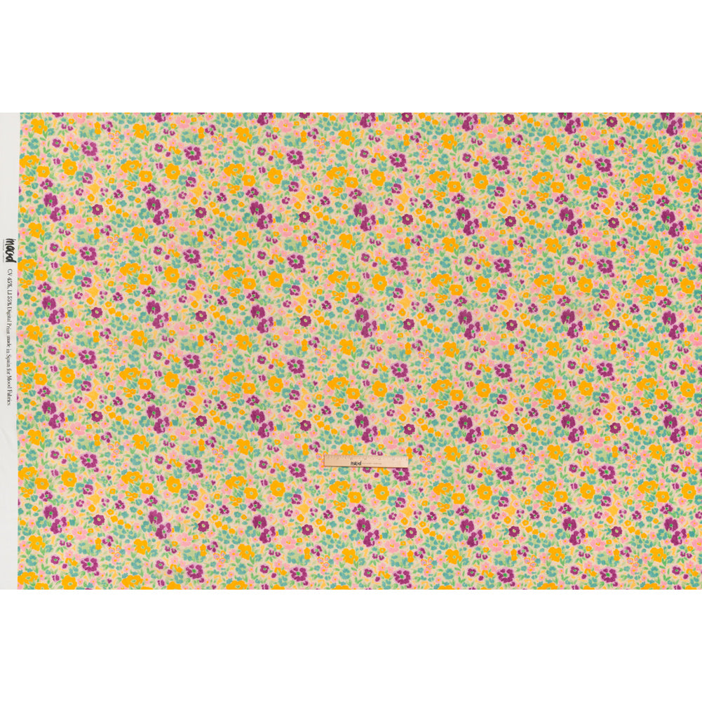 Linen-Rayon Woven - Yellow and Plum Floral - Midsummer Meadow Print - Mood Exclusive Chariot Collection - Full Linen-Rayon Woven - Yellow and Plum Floral - Midsummer Meadow Print - Mood Exclusive Chariot Collection - Full