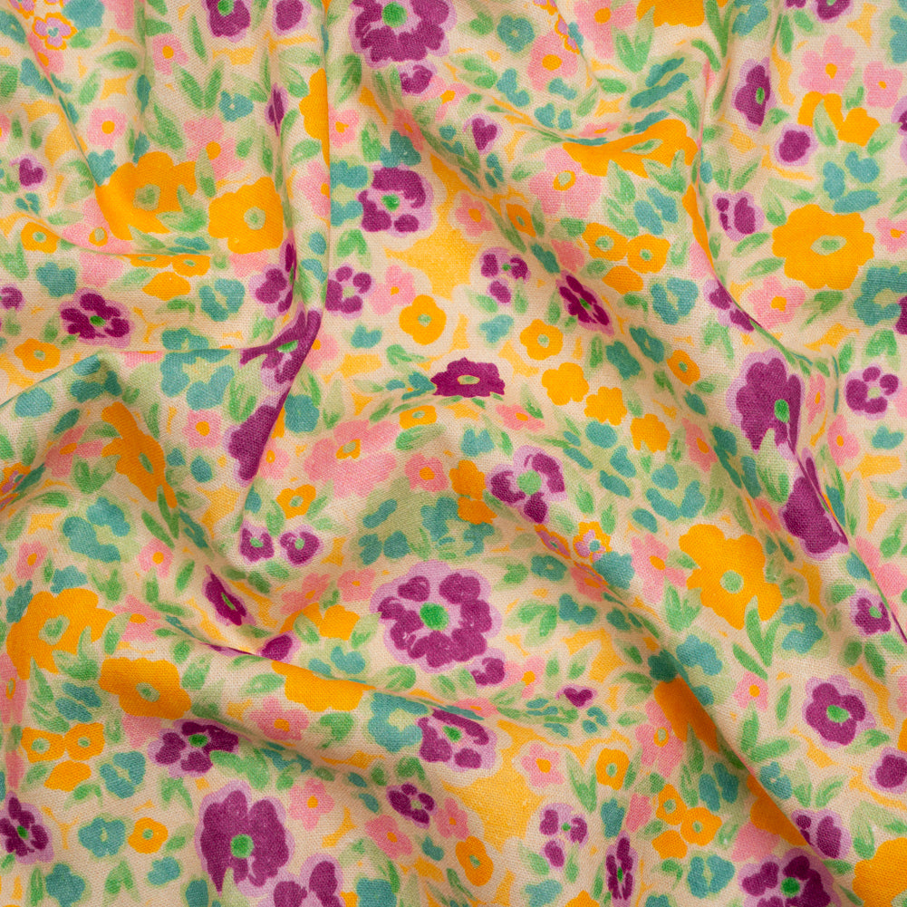 Linen-Rayon Woven - Yellow and Plum Floral - Midsummer Meadow Print - Mood Exclusive Chariot Collection Linen-Rayon Woven - Yellow and Plum Floral - Midsummer Meadow Print - Mood Exclusive Chariot Collection