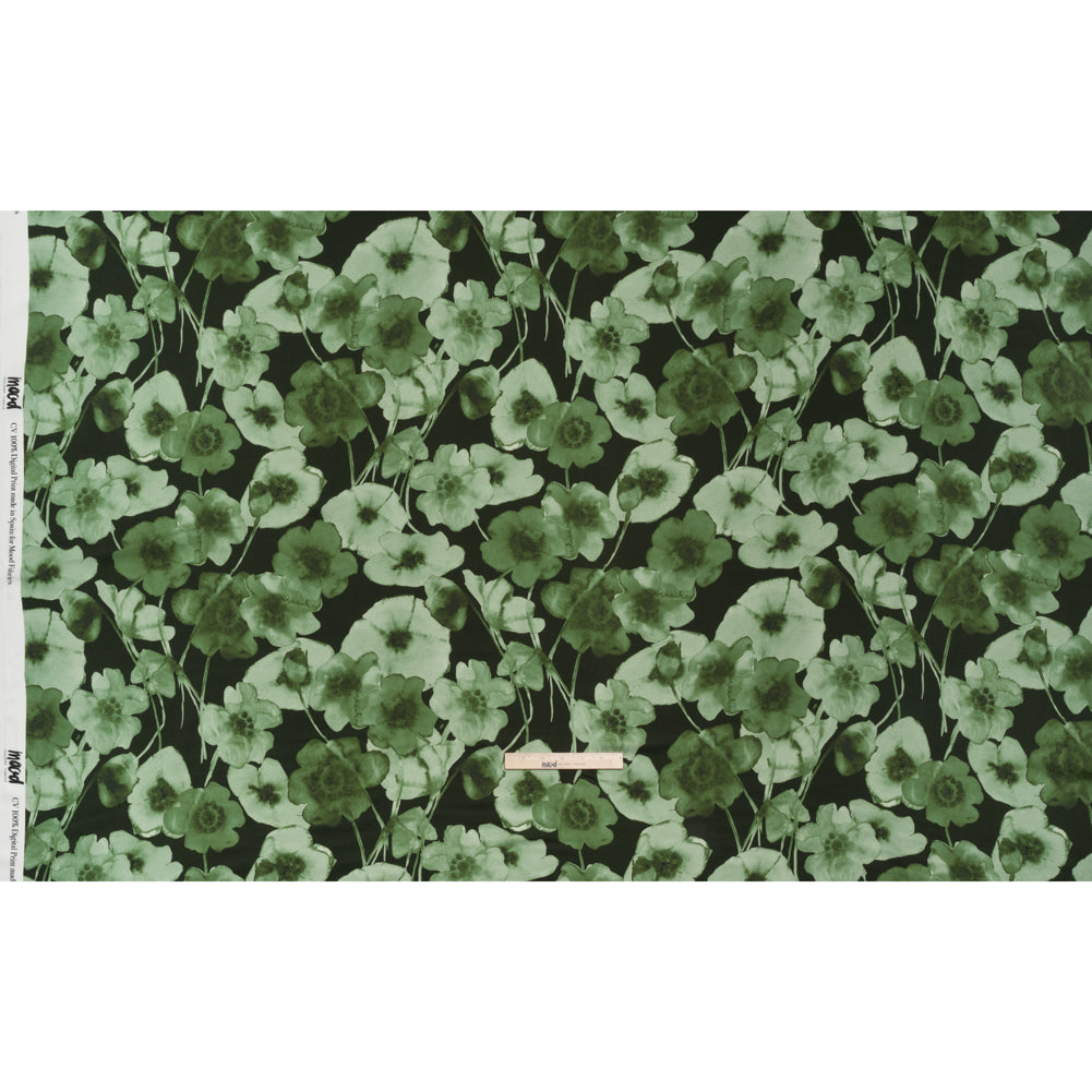 Rayon Challis - Green Painterly Flowers - Coastal Clover Print - Mood Exclusive Acadia Collection - Full Rayon Challis - Green Painterly Flowers - Coastal Clover Print - Mood Exclusive Acadia Collection - Full